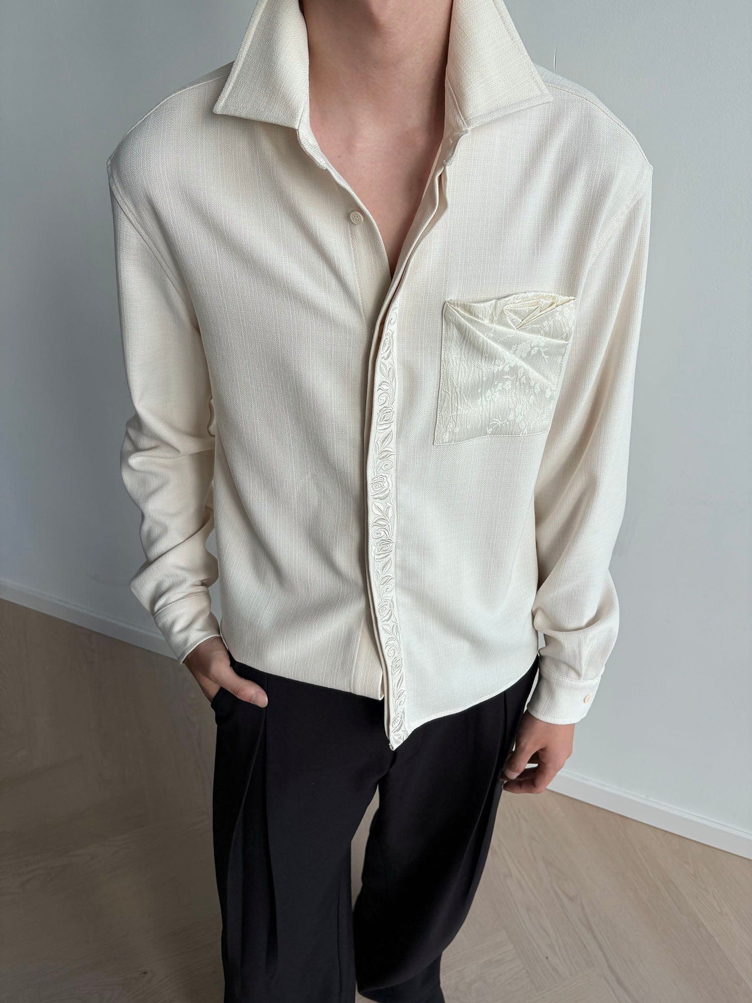 KREATE Floral Jacquard Trim Pocket Shirt, premium urban and streetwear designers apparel on PROJECTISR.com, KREATE
