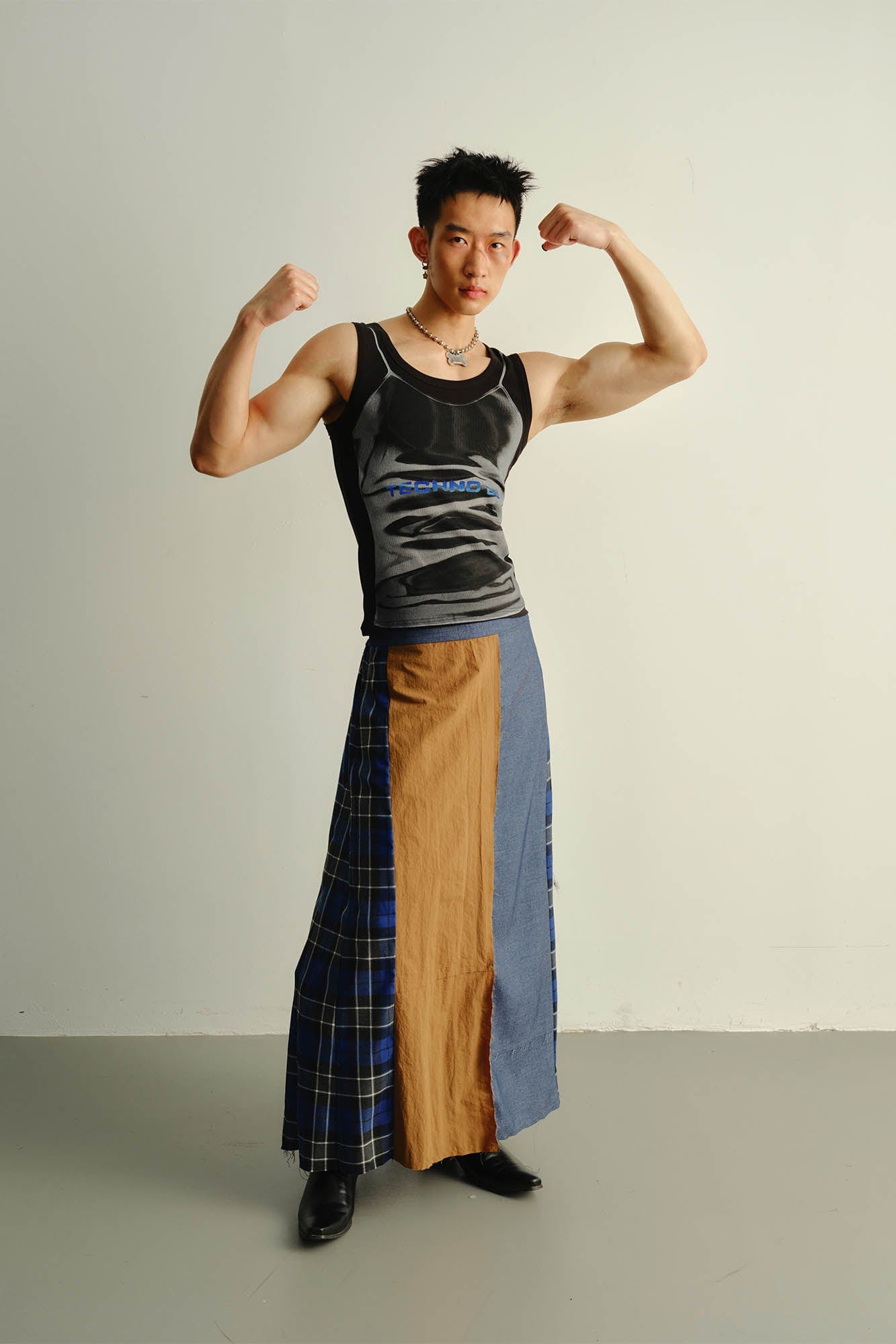KADAKADA Paneled Reversible Plaid Raw-Edge Maxi Skirt, premium urban and streetwear designers apparel on PROJECTISR.com, KADAKADA