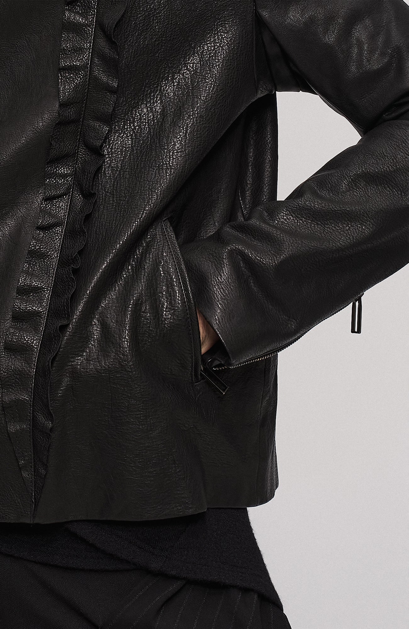 ILNya Nieternite Nifutur Asymmetric Ruffled Leather Biker Jacket