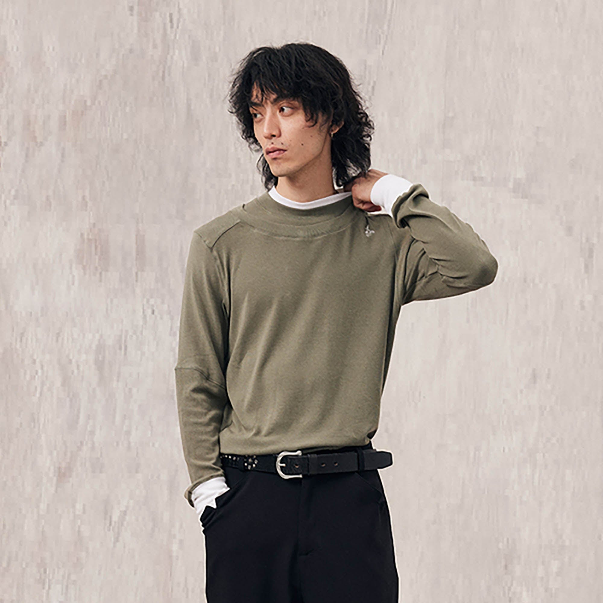 IN EXISTENCE Layered Asymmetrical Neck Embroidered Long-Sleeve Tee, premium urban and streetwear designers apparel on PROJECTISR.com, IN EXISTENCE