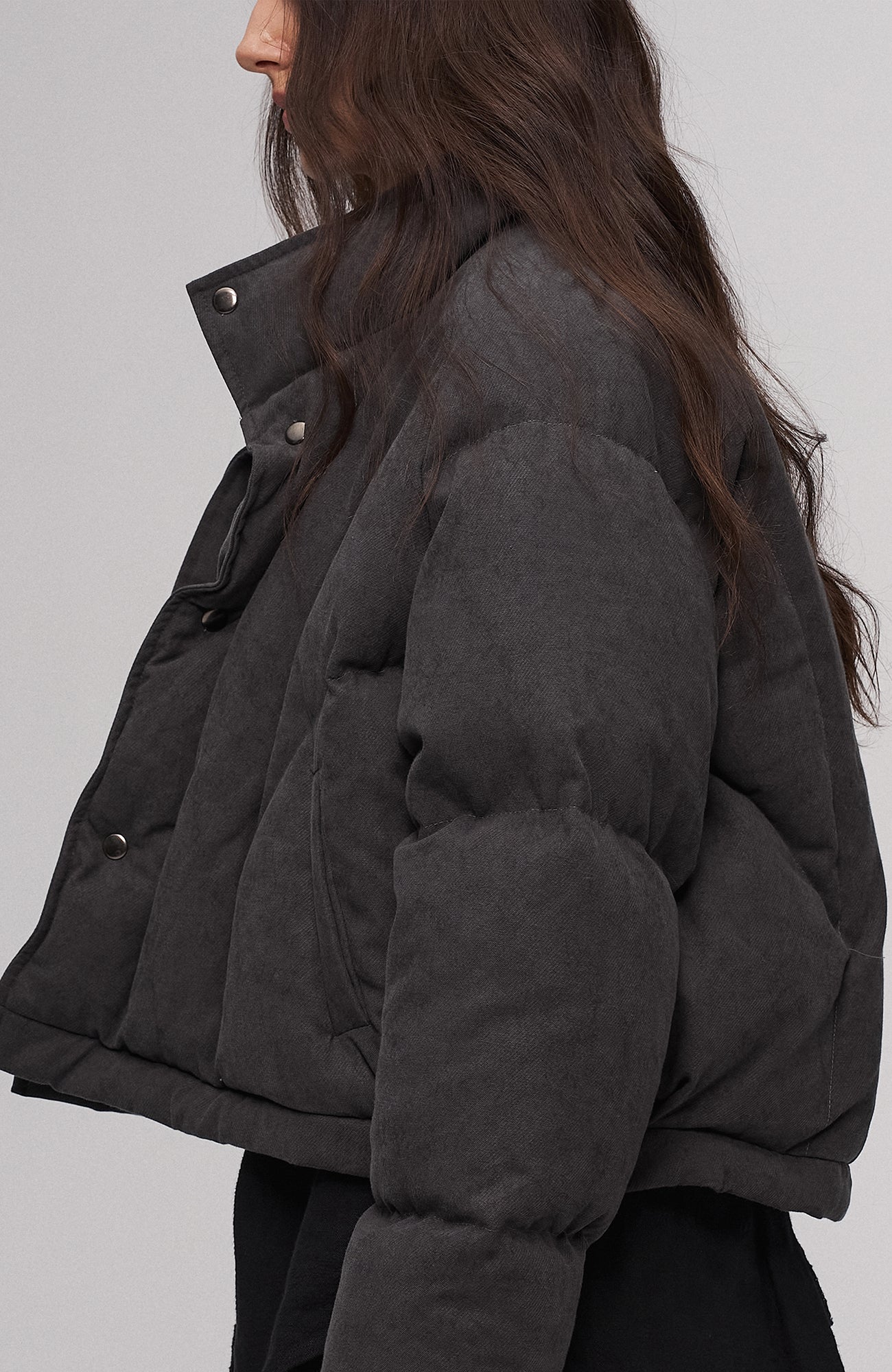 ILNya Nieternite Nifutur Asymmetrical Collar Cocoon Cropped Down Jacket