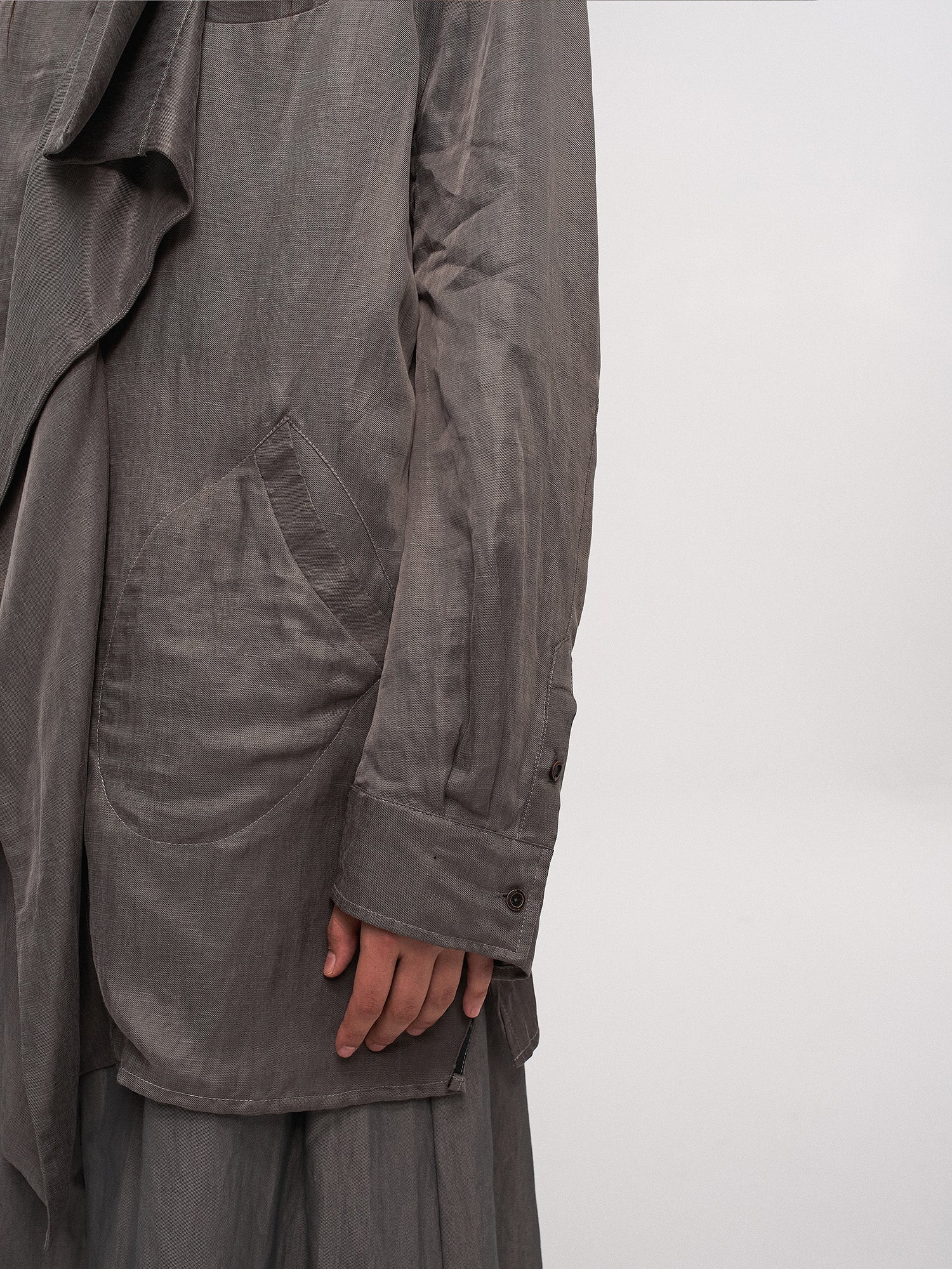 ILNya Nieternite Nifutur Asym Layered Wrap-Collar Shirt Coat Gray