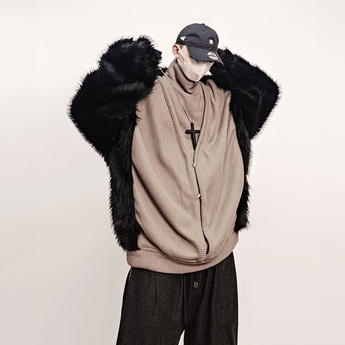 UUCSCC Faux Fur Spliced Turtleneck Sweater