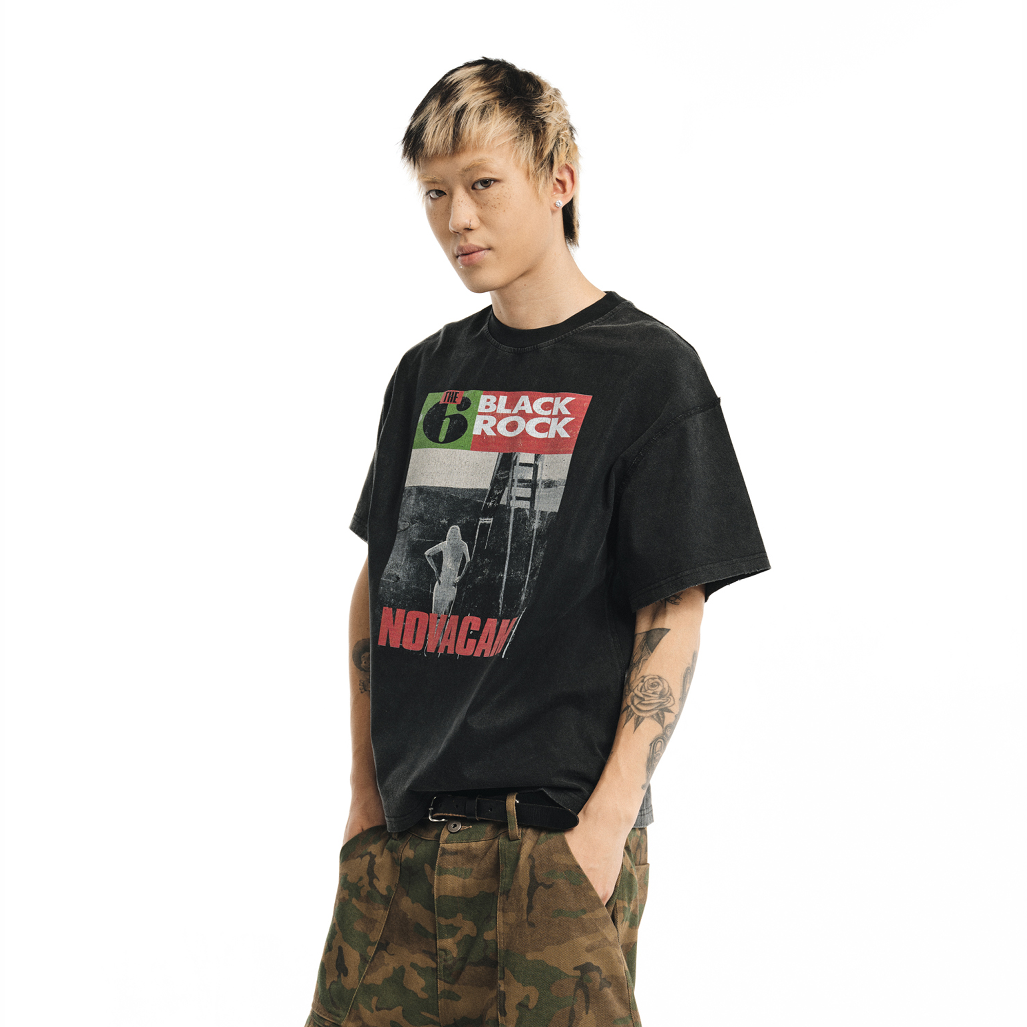 NOVACAM Washed Rock Graphic Reverse-Seam T-Shirt