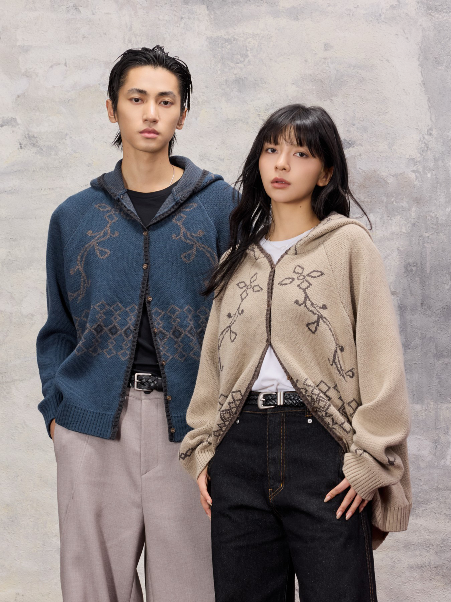 ALVNG AR ANTS Jacquard Floral Wool-Blend Hooded Cardigan