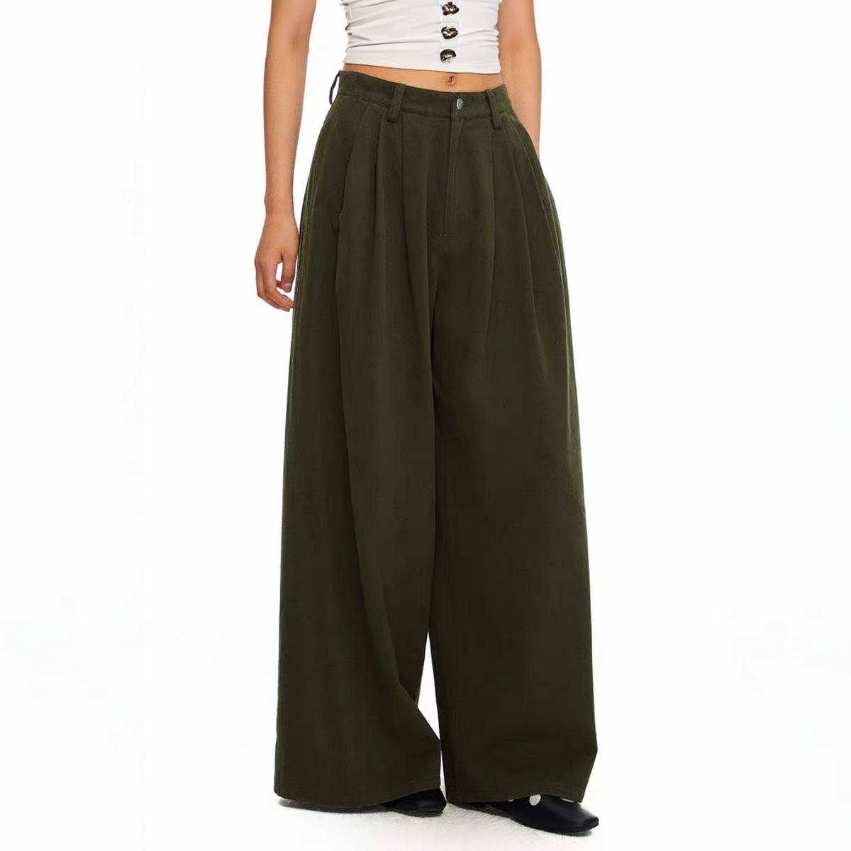 TGNS Retro Classic Pleated Wide-Leg Trousers