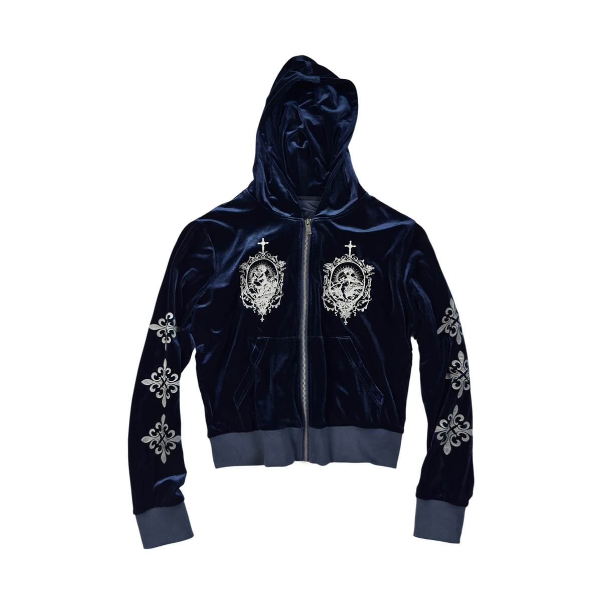 SAXGENWON Velvet Metallic Silver Graphic Hoodie Set