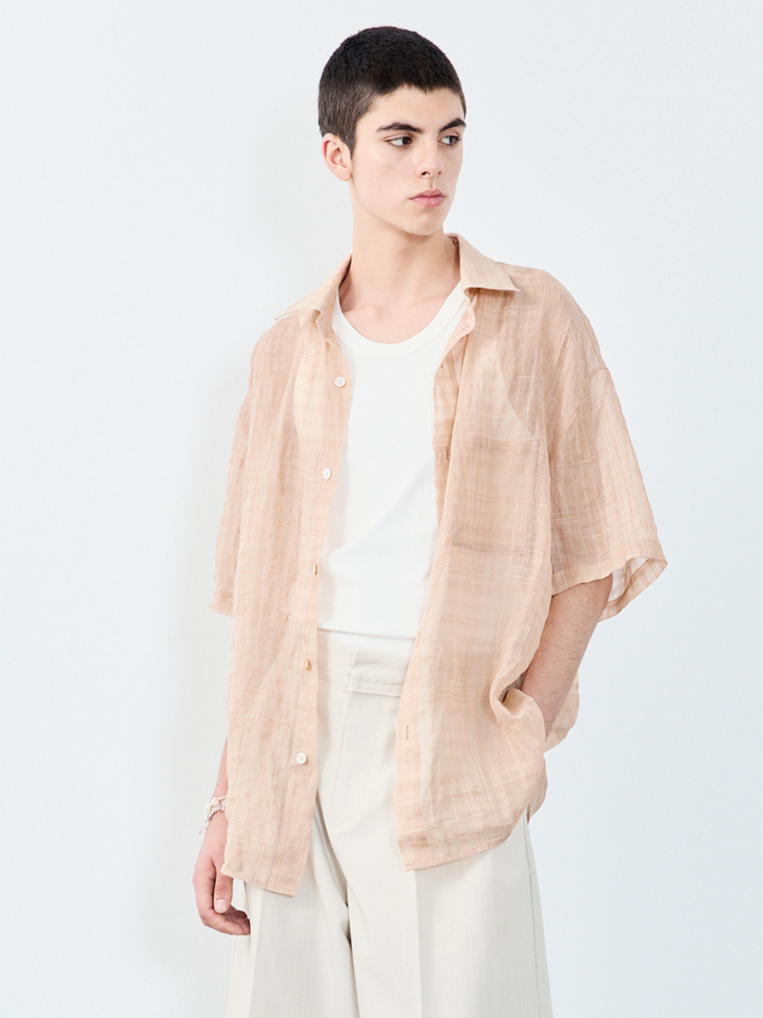 GRAINMUSTARD Linen-Cotton Plaid Half Shirt, premium urban and streetwear designers apparel on PROJECTISR.com, GRAINMUSTARD