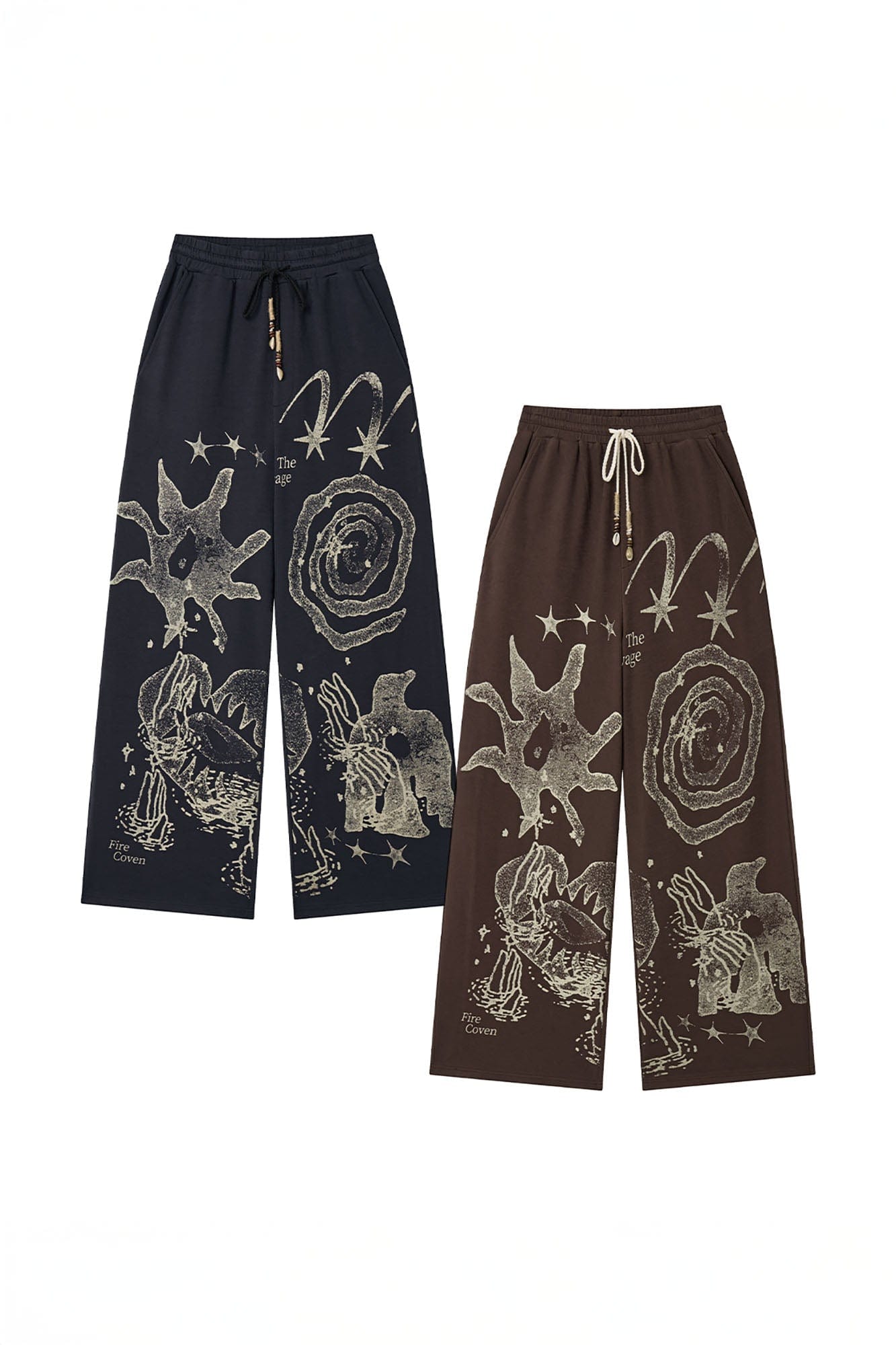 1997 POSTOFFICE Tribal Spiral Beaded Drawstring Sweatpants, premium urban and streetwear designers apparel on PROJECTISR.com, 1997 POSTOFFICE