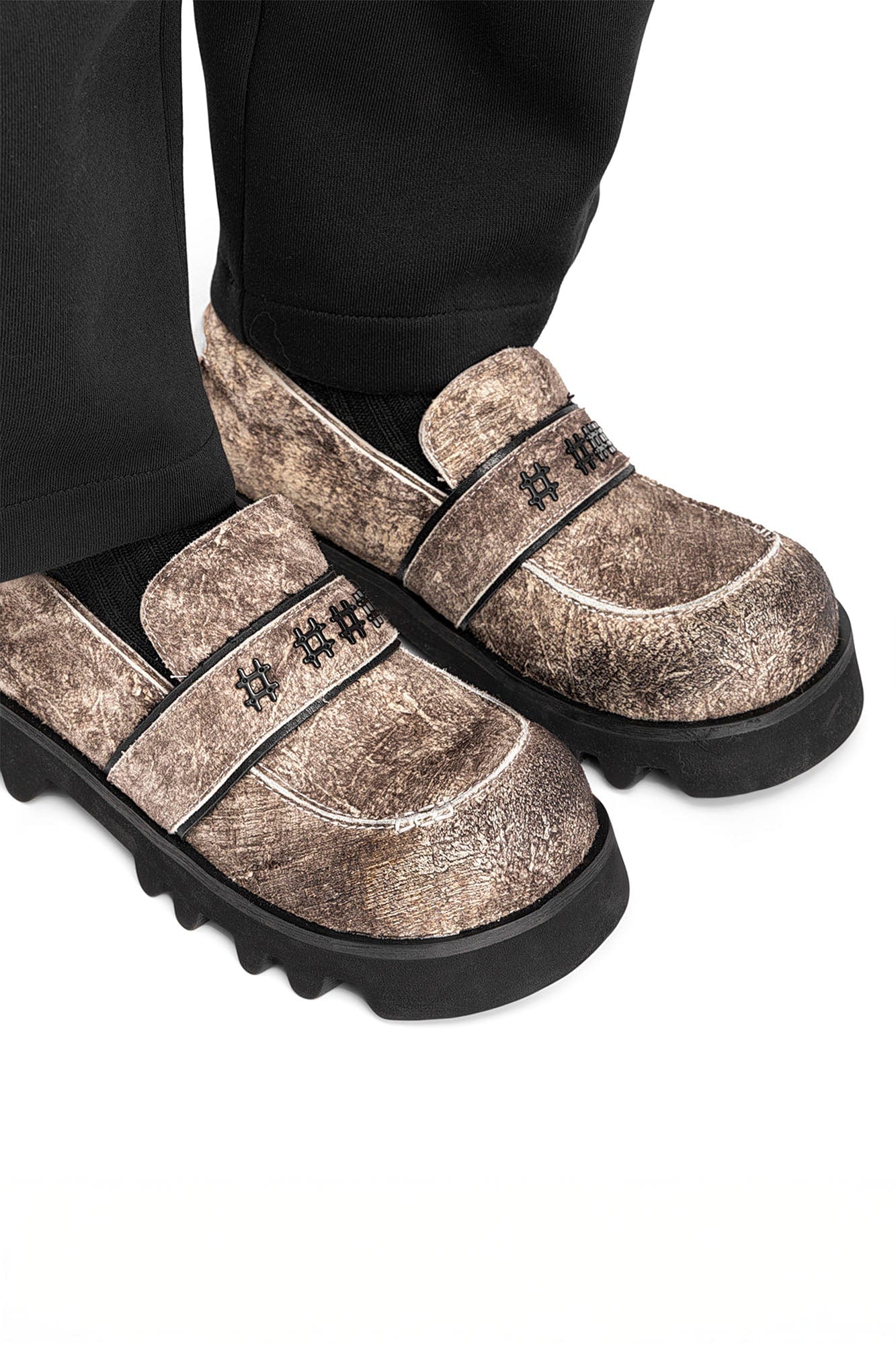 REWRITE Distressed Cowhide Chunky Sole Loafers, premium urban and streetwear designers apparel on PROJECTISR.com, REWRITE
