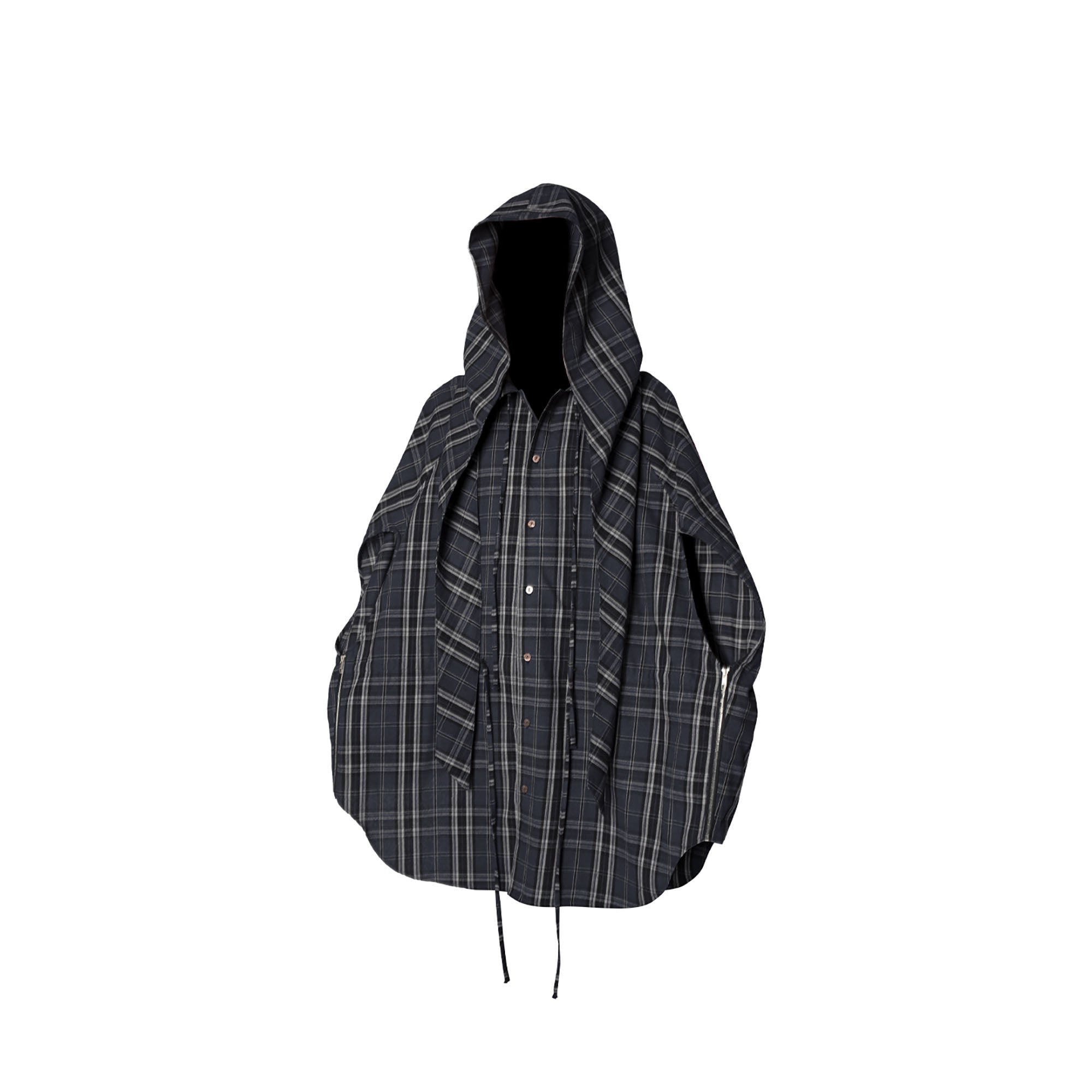 RELABEL Detachable Hood Multi-Zip Plaid Oversized Shirt