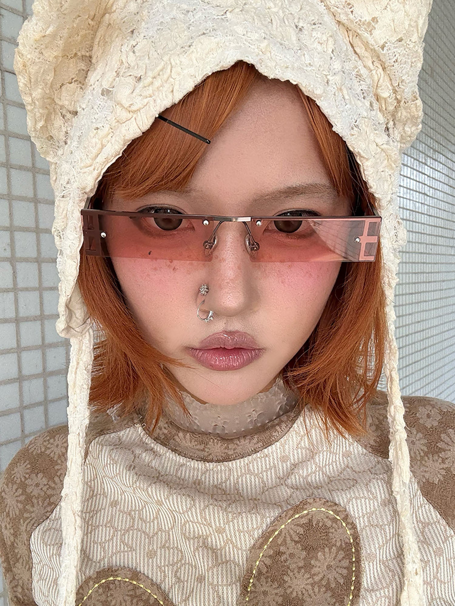 DAMAGE ASIA Rectangle Half-frame Transparent Sunglasses