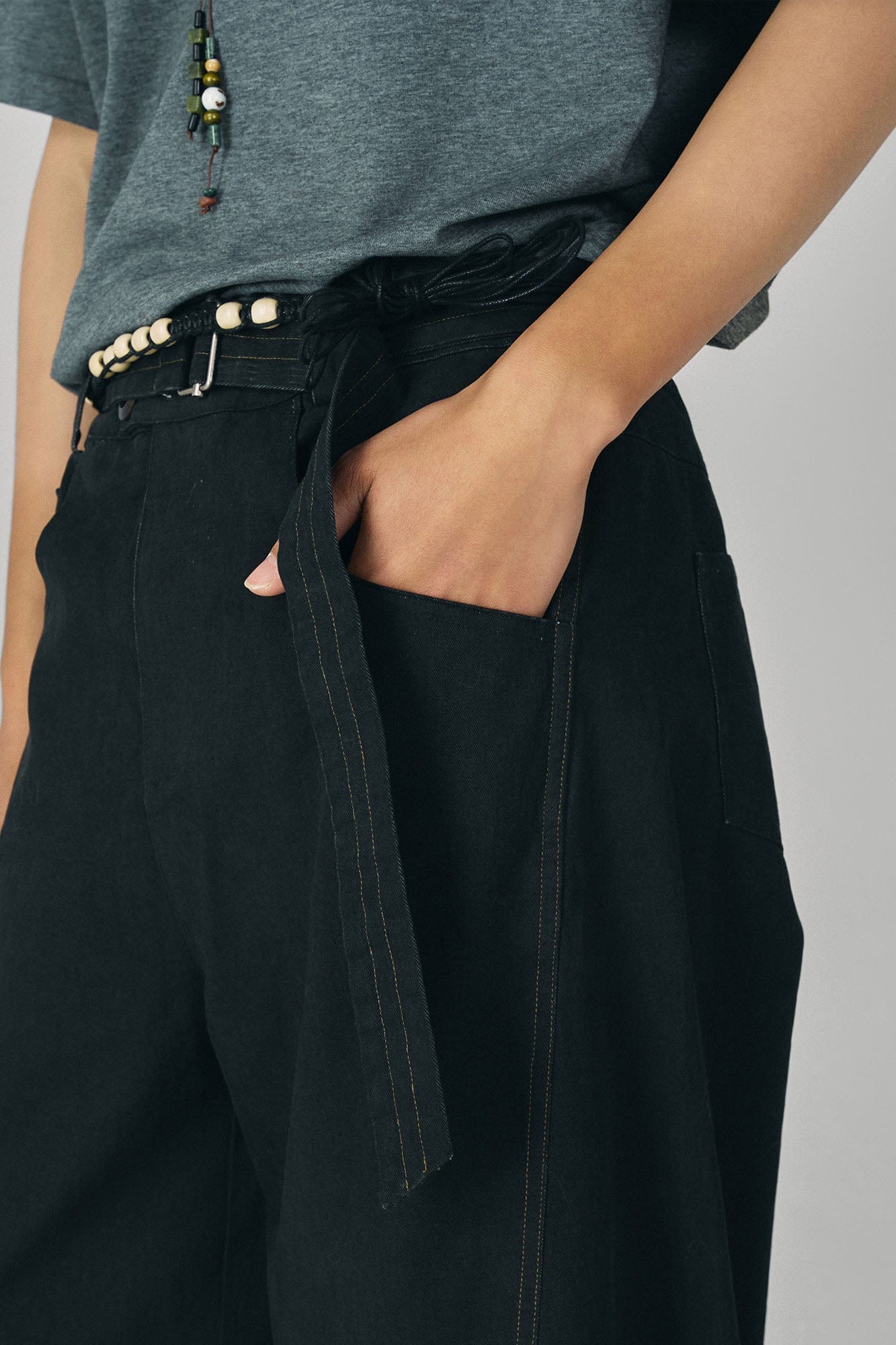 GONGHE REPUB Arc Spliced Strap Belt Pants, premium urban and streetwear designers apparel on PROJECTISR.com, GONGHE REPUB