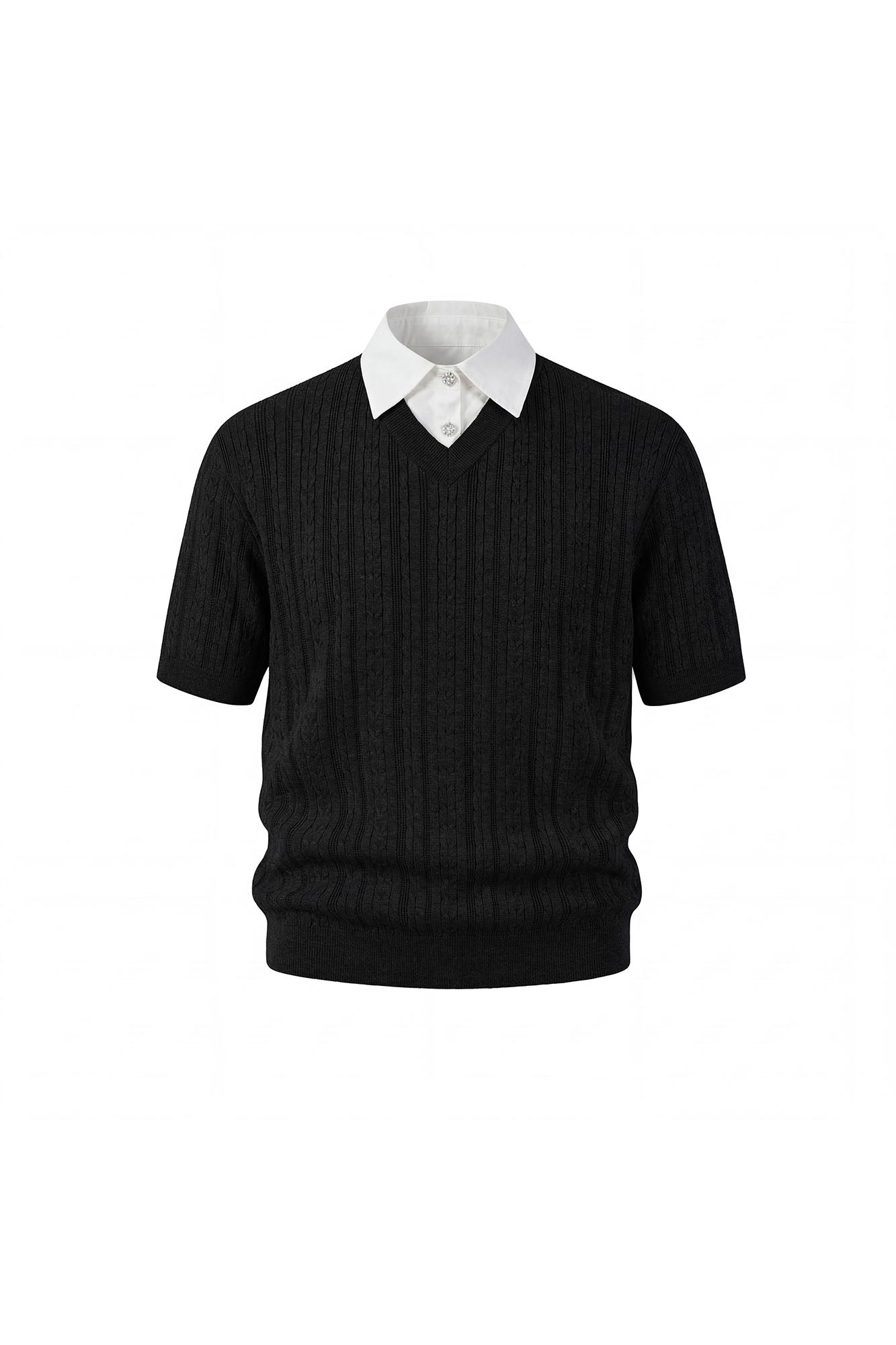 KREATE Faux Layered Cable-Knit Half Shirt, premium urban and streetwear designers apparel on PROJECTISR.com, KREATE