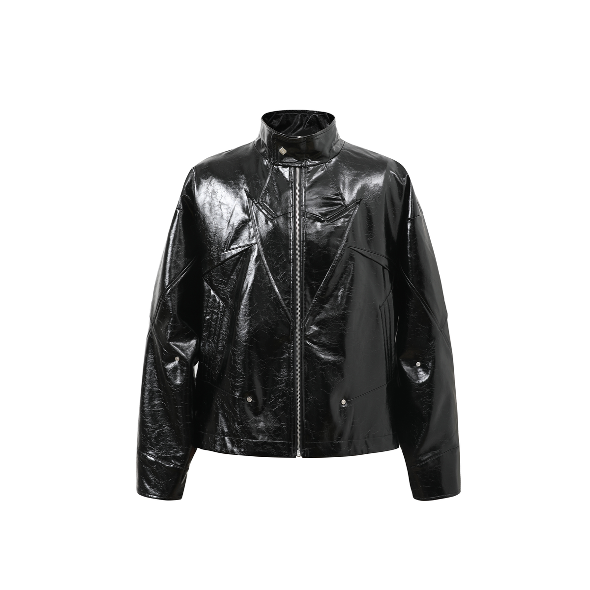 REMODUTION Glossy Faux Leather Harrington Jacket