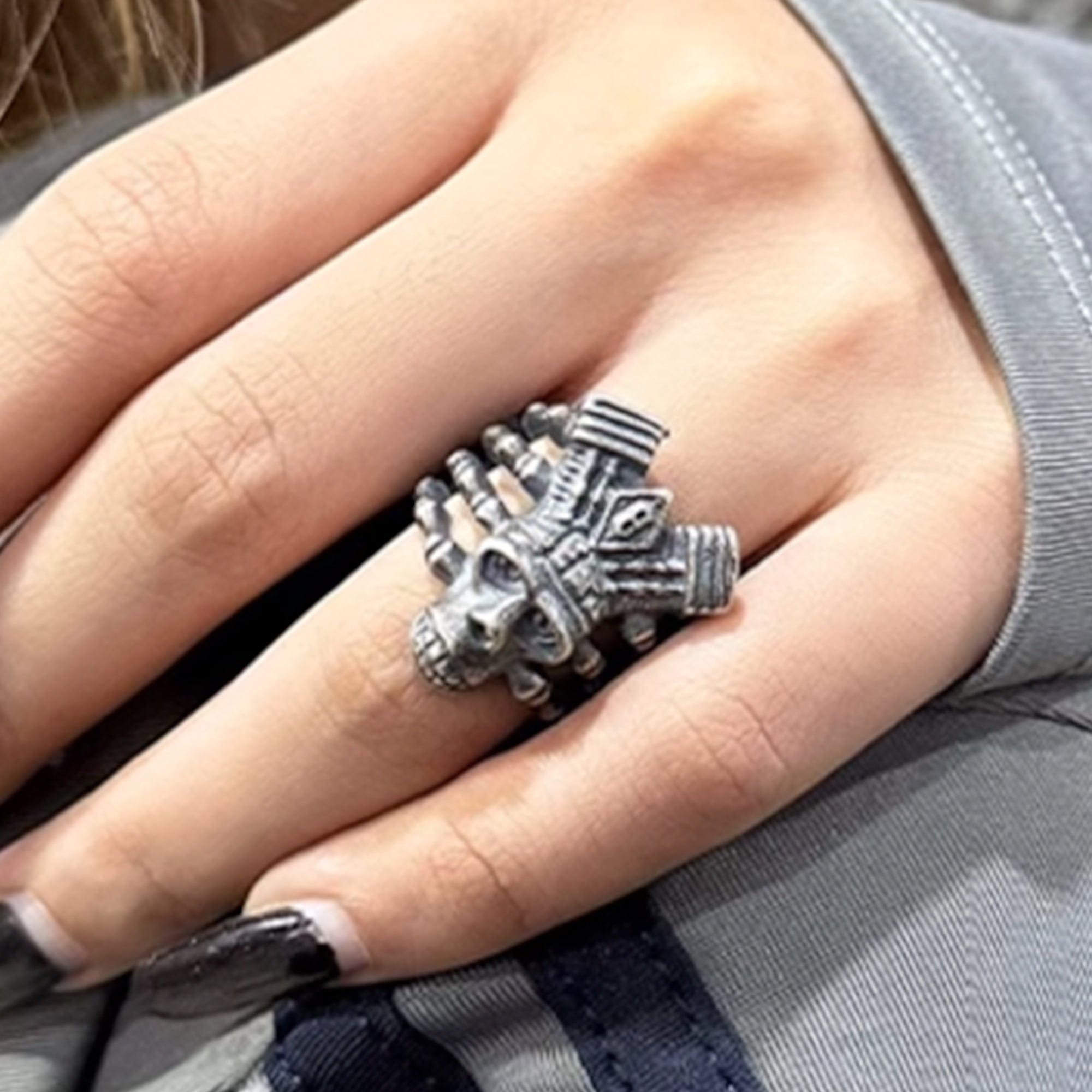 ILLUSORY Demon Skull Finger Skeleton Ring, premium urban and streetwear designers apparel on PROJECTISR.com, ILLUSORY