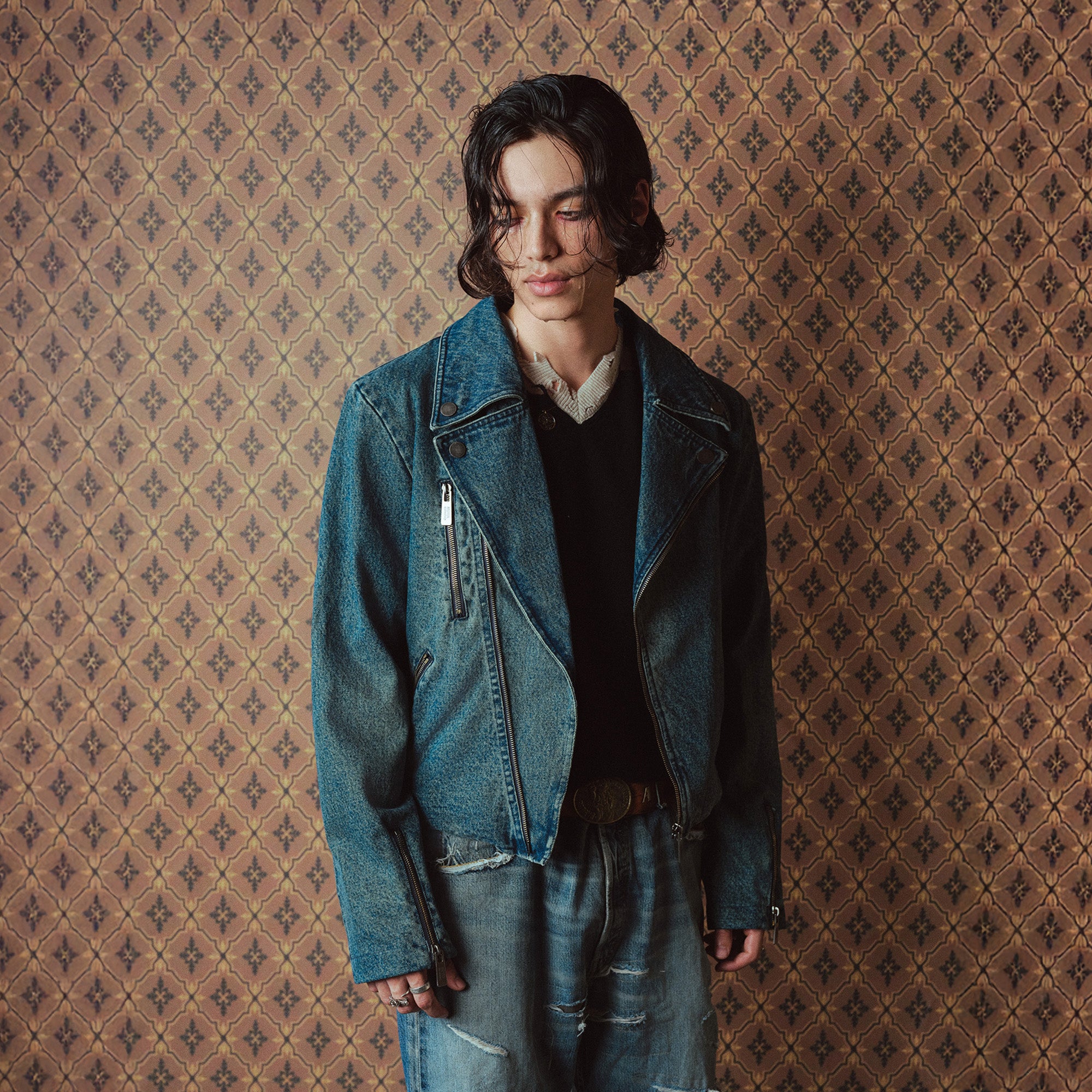 RICHILL Washed Multi-Zip Short Denim Biker Jacket, premium urban and streetwear designers apparel on PROJECTISR.com, RICHILL