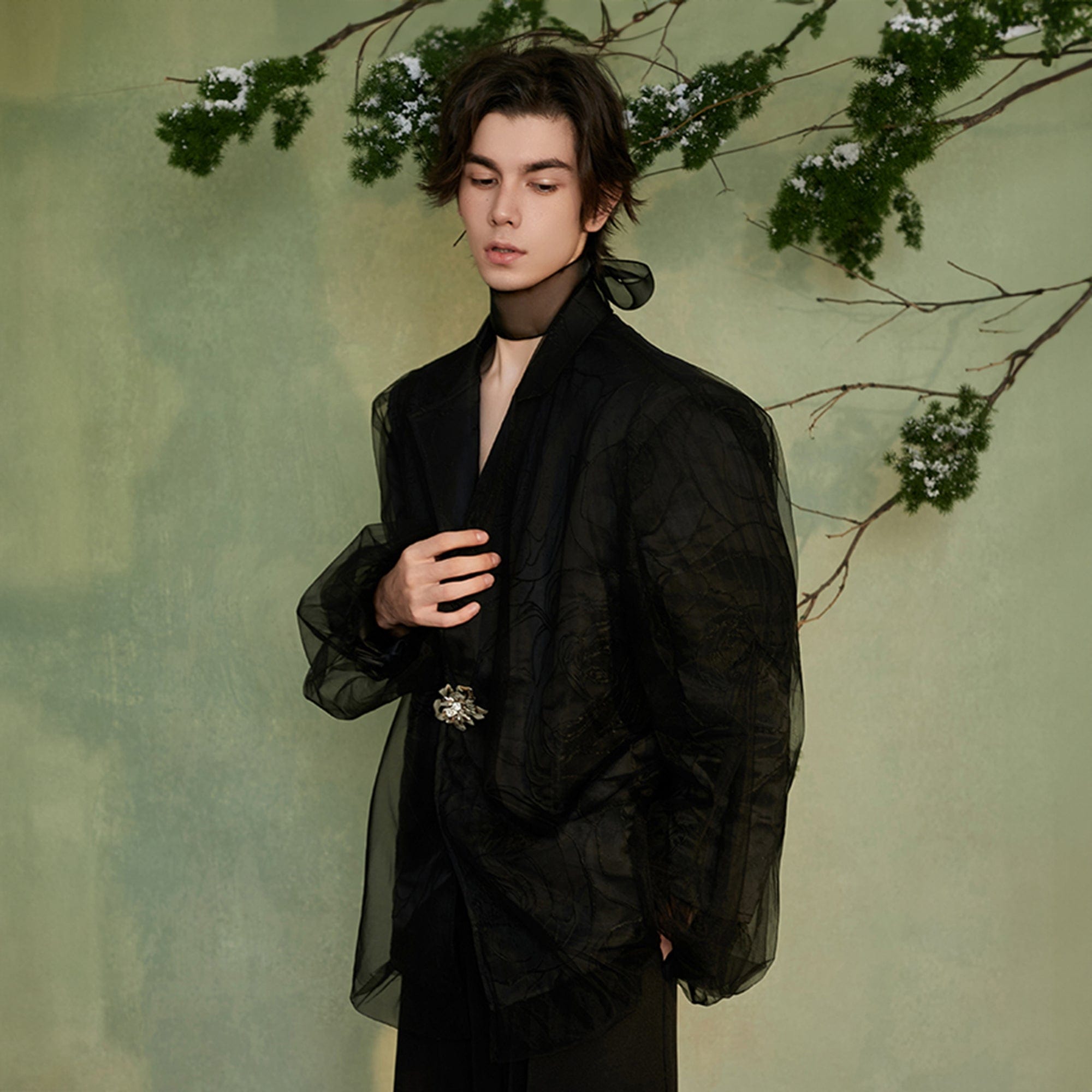 JIECHI Layered Floral Embossed Blazer, premium urban and streetwear designers apparel on PROJECTISR.com, JIECHI