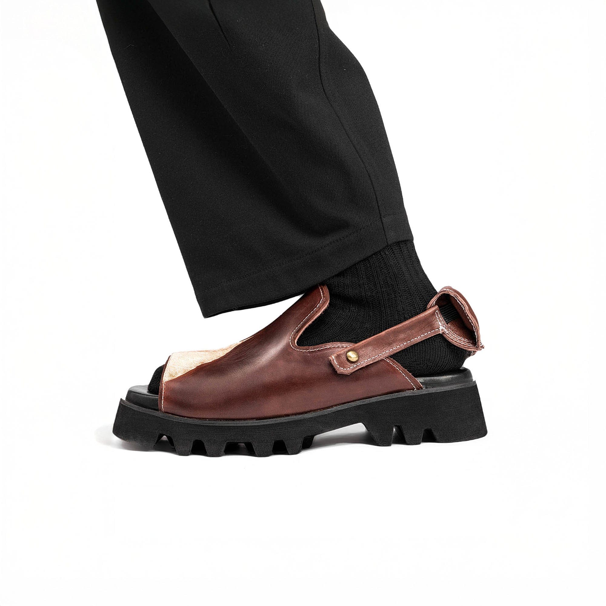 REWRITE Leaf Cowhide Sandals Brown, premium urban and streetwear designers apparel on PROJECTISR.com, REWRITE