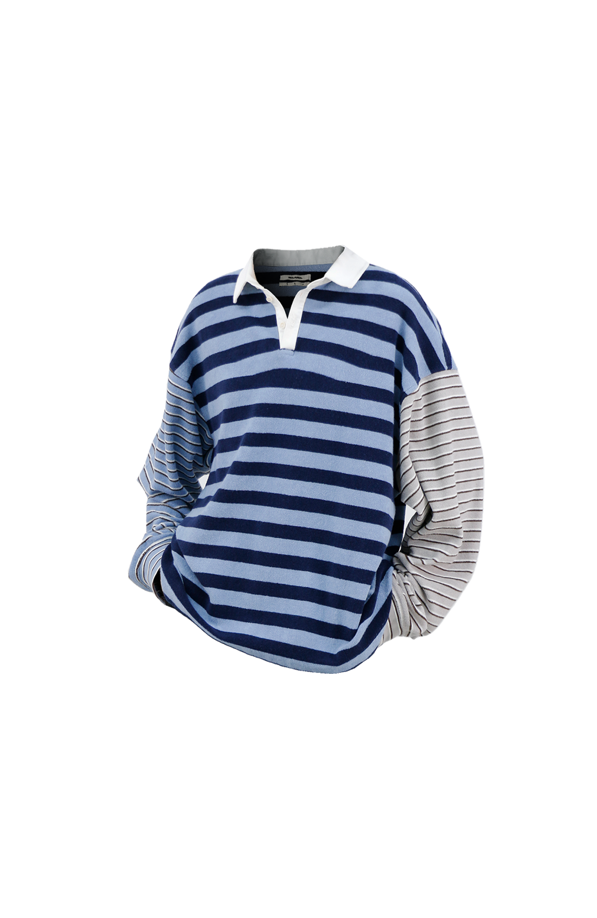RELABEL Asymmetrical Striped Spliced Polo Long-Sleeve Tee