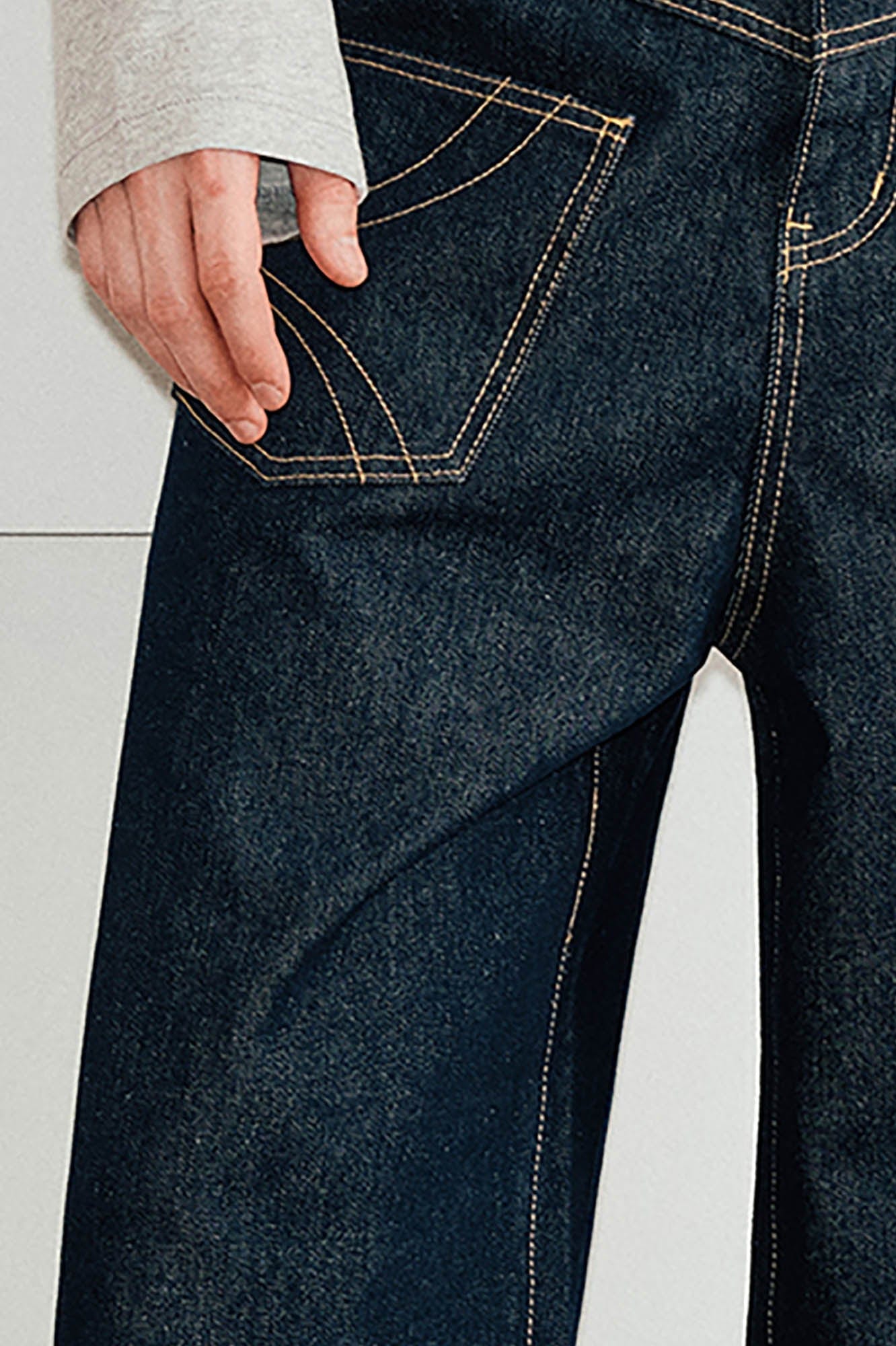 KREATE Reversed Fold-Over Wide-Leg Jeans, premium urban and streetwear designers apparel on PROJECTISR.com, KREATE