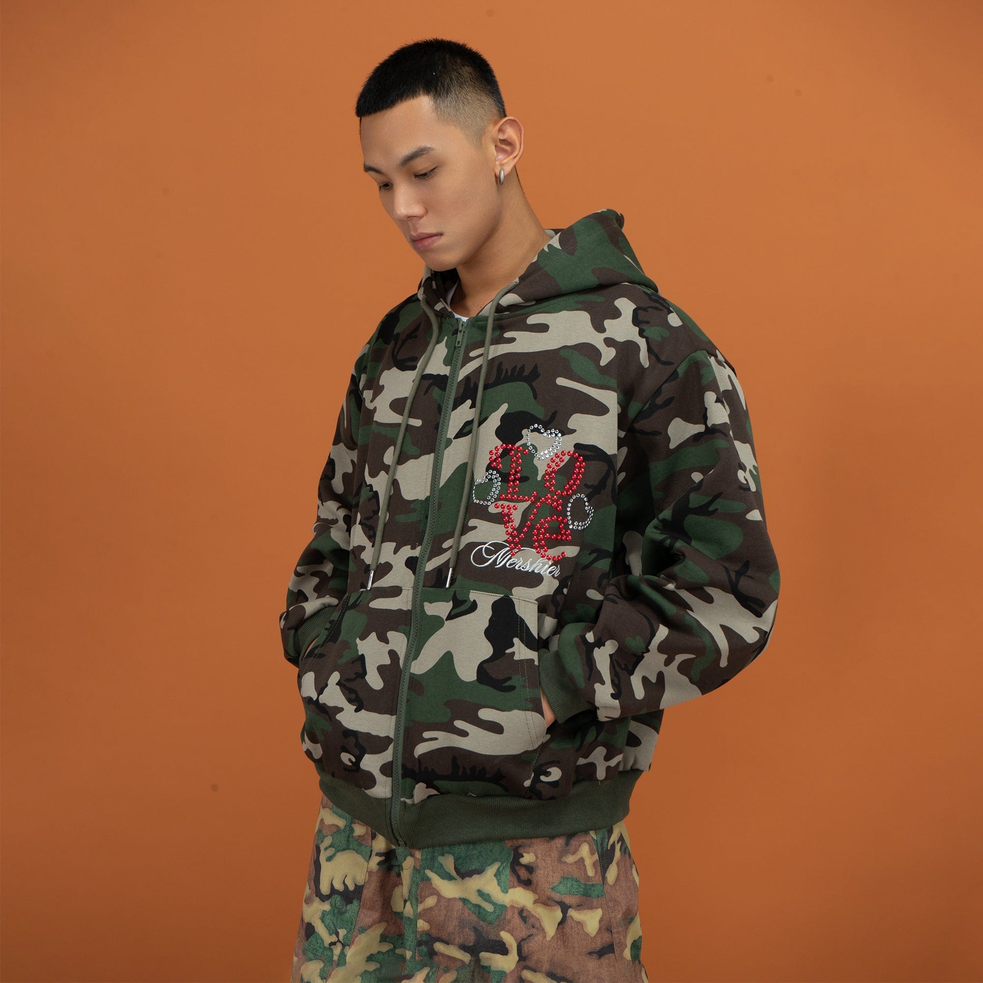 CLP Camo Studded Zip-Up Hoodie, premium urban and streetwear designers apparel on PROJECTISR.com, CLP