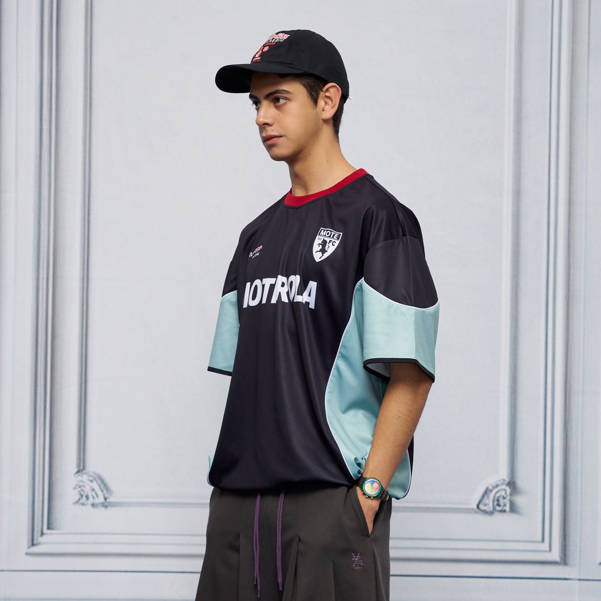 UNLIMITED MOTE x glucose by RMK Contrast Spliced Drawstring Hem Jersey, premium urban and streetwear designers apparel on PROJECTISR.com, UNLIMITED MOTE