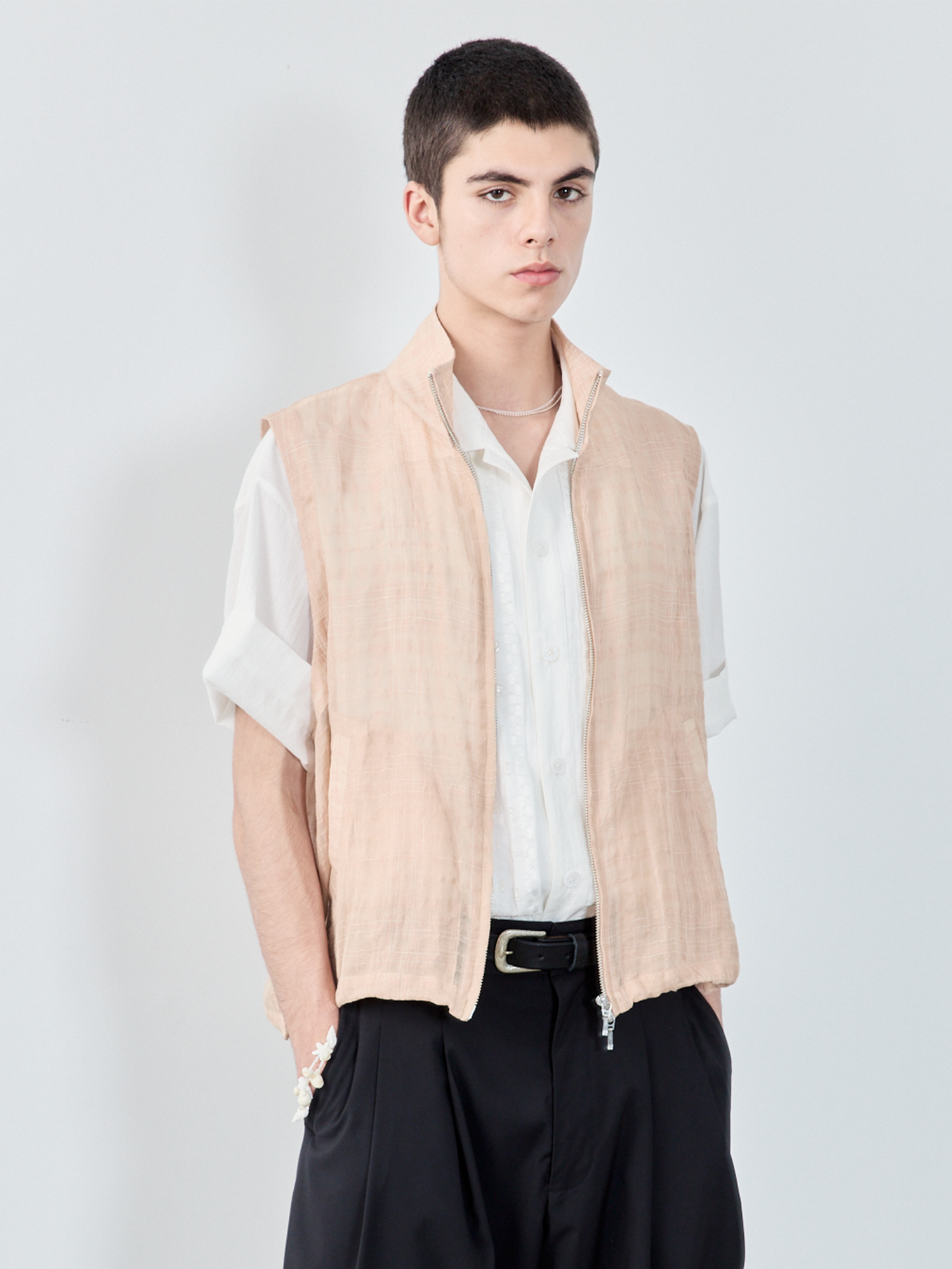 GRAINMUSTARD Linen-Cotton Plaid Vest, premium urban and streetwear designers apparel on PROJECTISR.com, GRAINMUSTARD