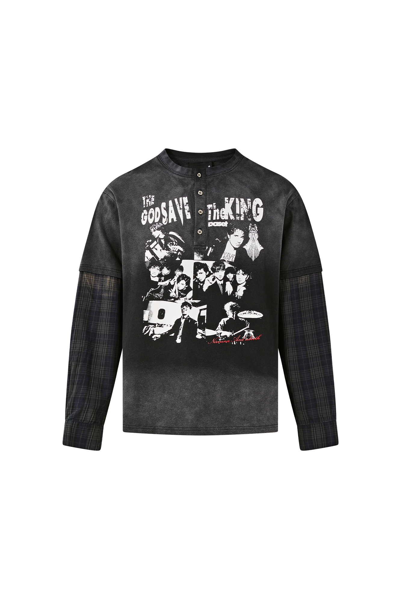 PASET Henley Portrait Graphic Layered Sweatshirt