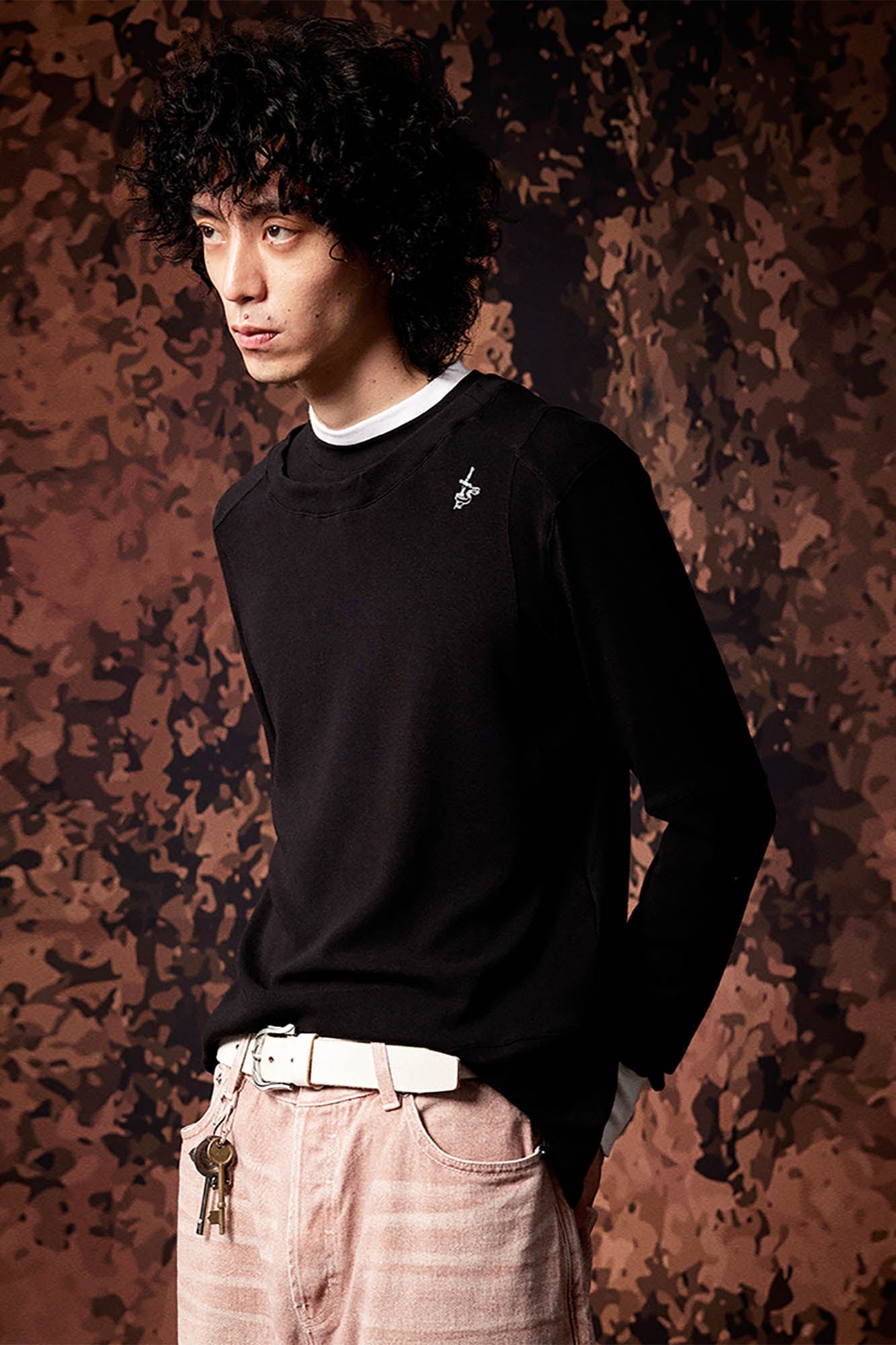 IN EXISTENCE Layered Asymmetrical Neck Embroidered Long-Sleeve Tee, premium urban and streetwear designers apparel on PROJECTISR.com, IN EXISTENCE