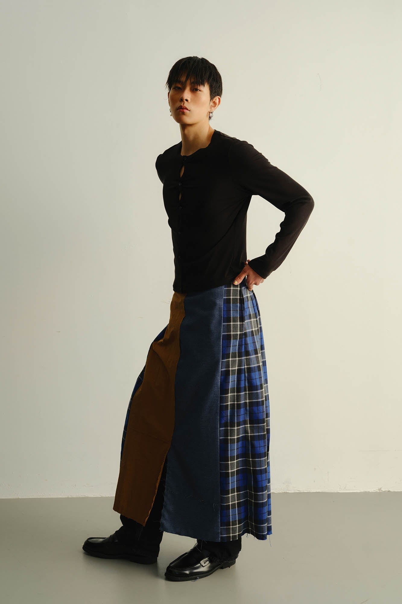 KADAKADA Paneled Reversible Plaid Raw-Edge Maxi Skirt, premium urban and streetwear designers apparel on PROJECTISR.com, KADAKADA
