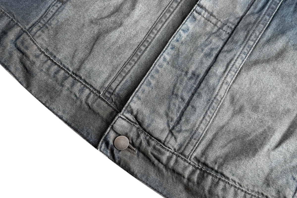 CINDER VEIN Brush-Paint Washed Distressed Denim Jacket