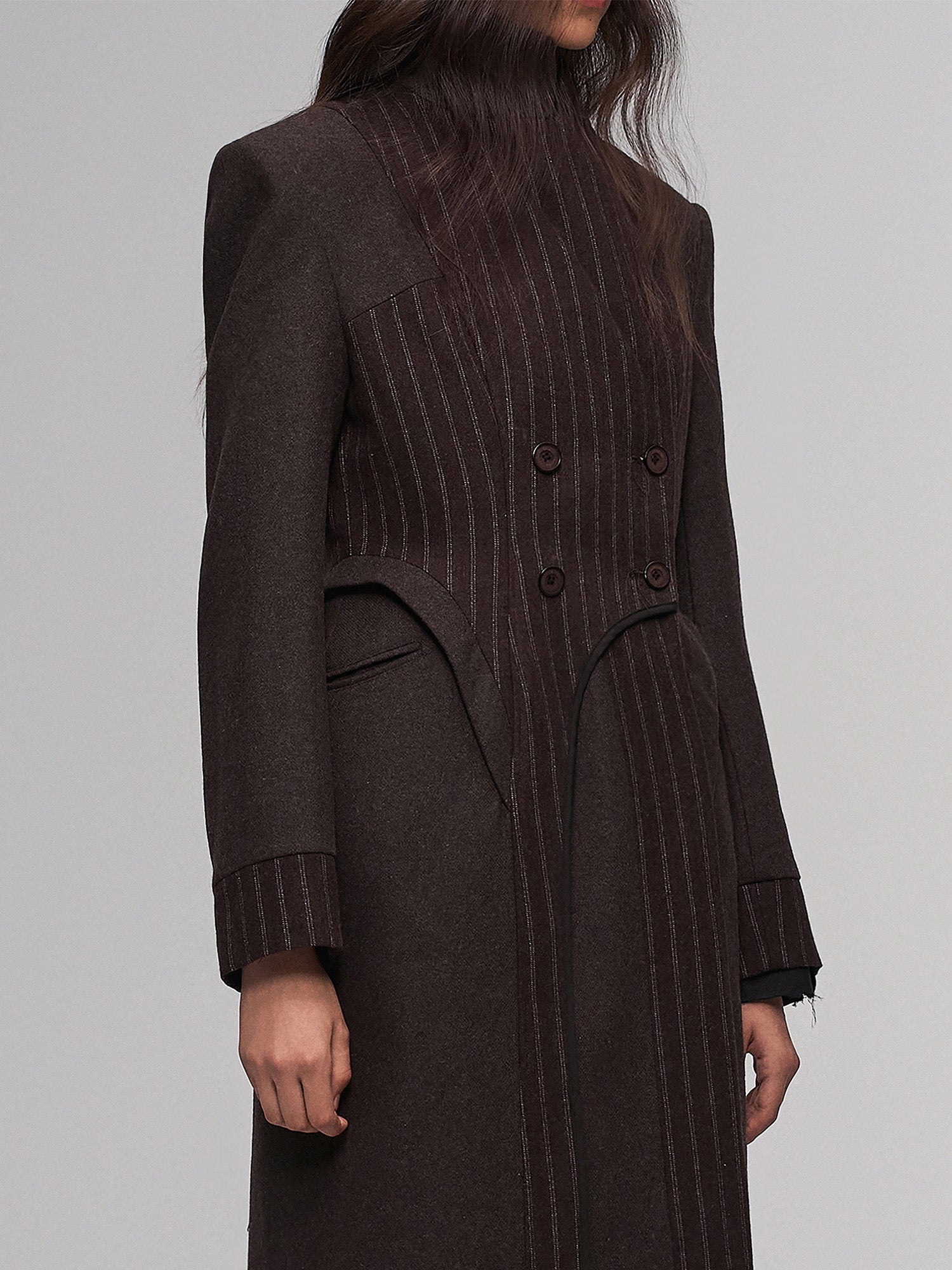 ILNya Nieternite Nifutur Tailored Stripe Paneled Wool-Blend Coat