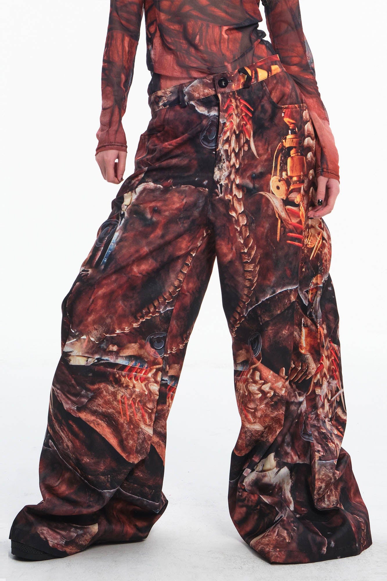EMBRYO Tribal Skeleton Jewel Full-Print Wide-Leg Pants, premium urban and streetwear designers apparel on PROJECTISR.com, EMBRYO