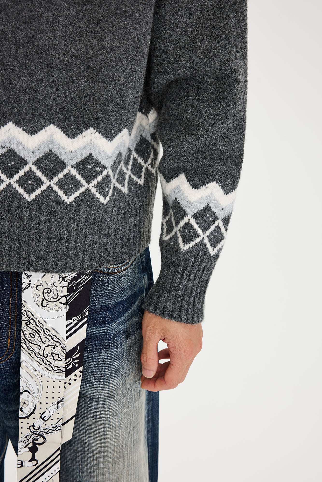 CATSSTAC Nordic Pattern Hem Shawl Collar Sweater, premium urban and streetwear designers apparel on PROJECTISR.com, CATSSTAC