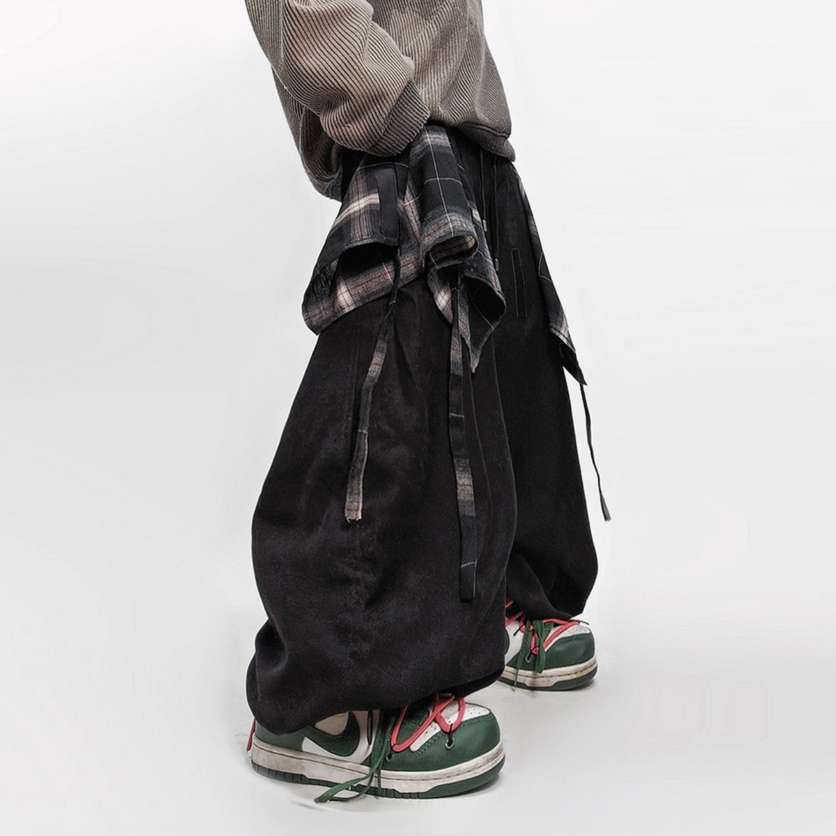 UUCSCC Layered Plaid Wide-Leg Jogger Pants