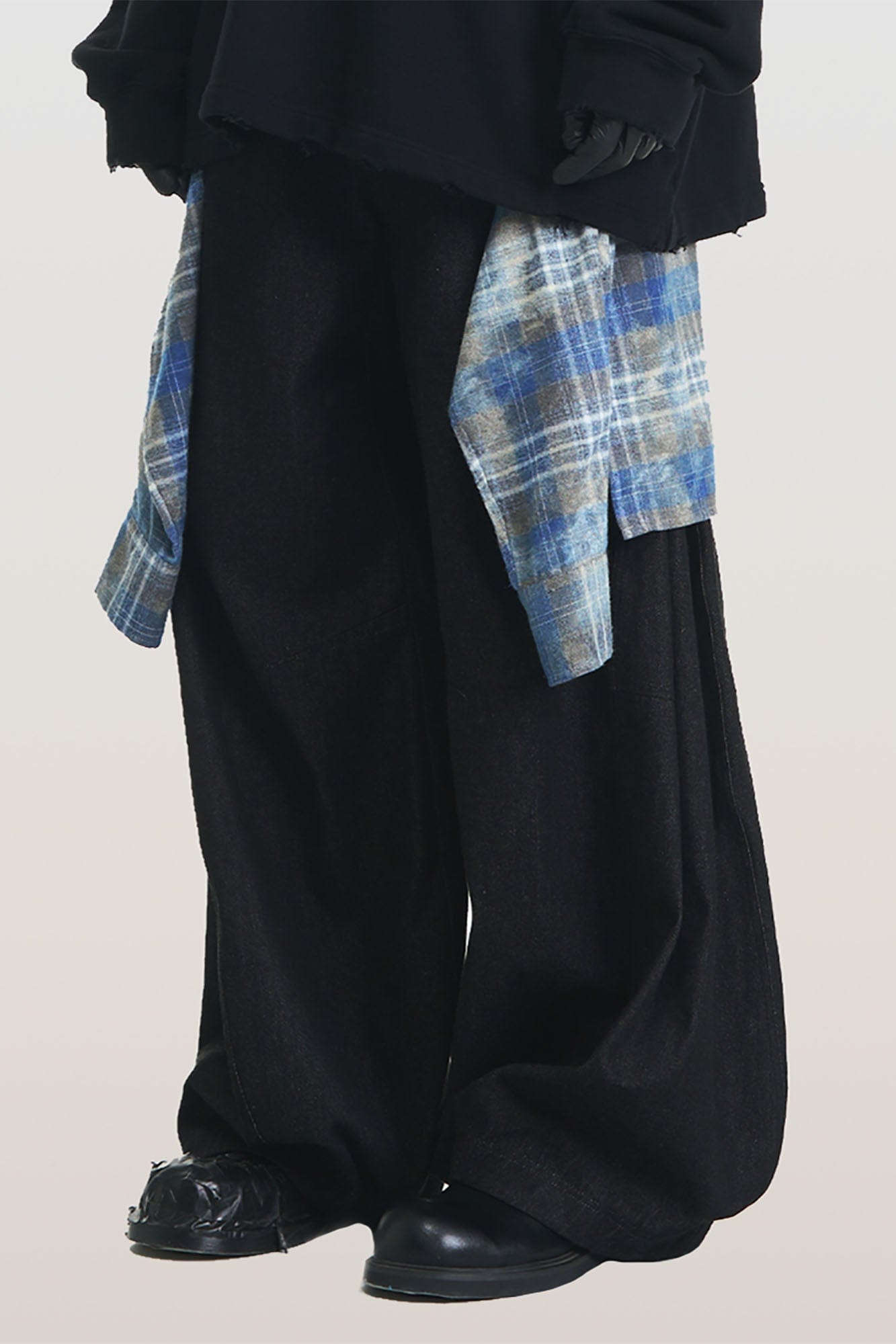 RELABEL Detachable Plaid Flap Panel Wide-Leg Pants, premium urban and streetwear designers apparel on PROJECTISR.com, RELABEL