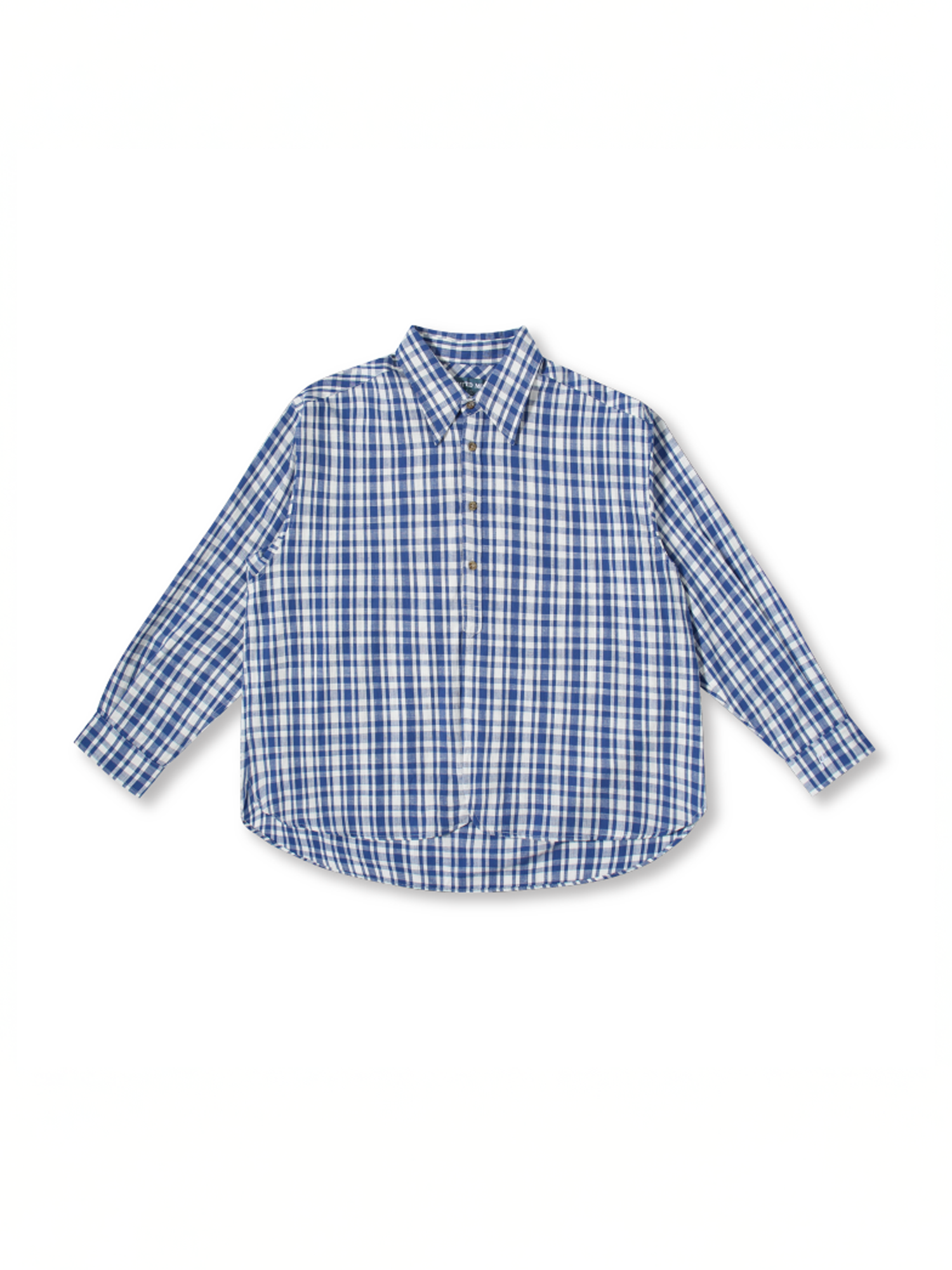 UNLIMITED MOTE Plaid Linen-Blend Half-Open Collar Shirt Blue, premium urban and streetwear designers apparel on PROJECTISR.com, UNLIMITED MOTE