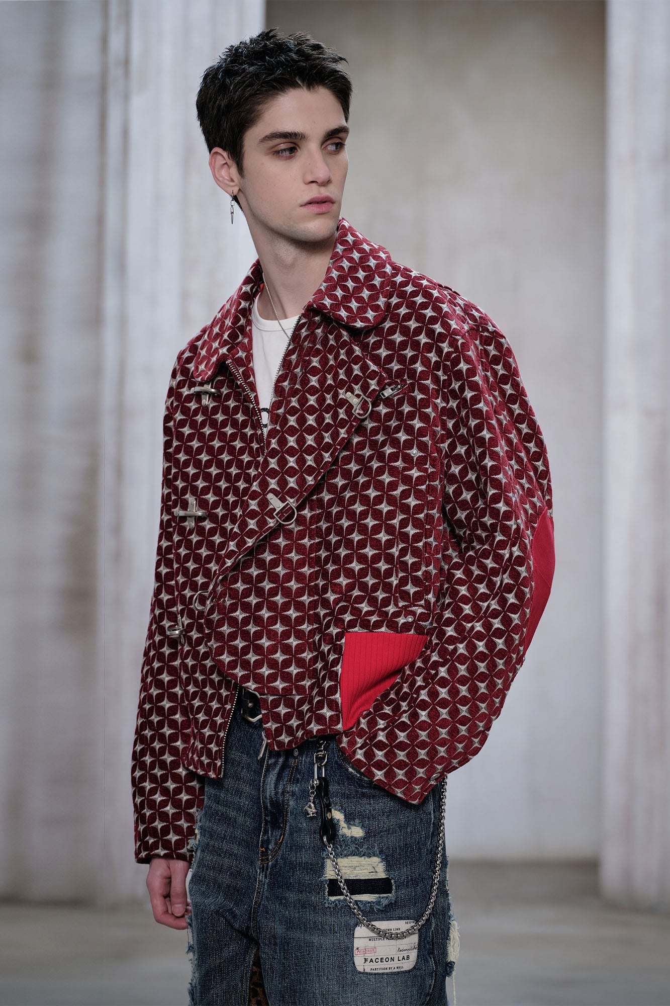 FACEONLAB Geometric Full-Print Metal Clasps Jacket, premium urban and streetwear designers apparel on PROJECTISR.com, FACEONLAB