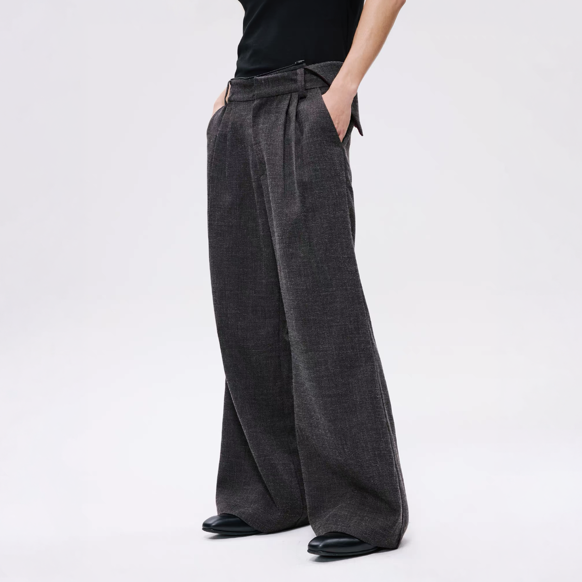 ALVNG AR ANTS Detachable Contrast Waist Tie Pleated Trousers