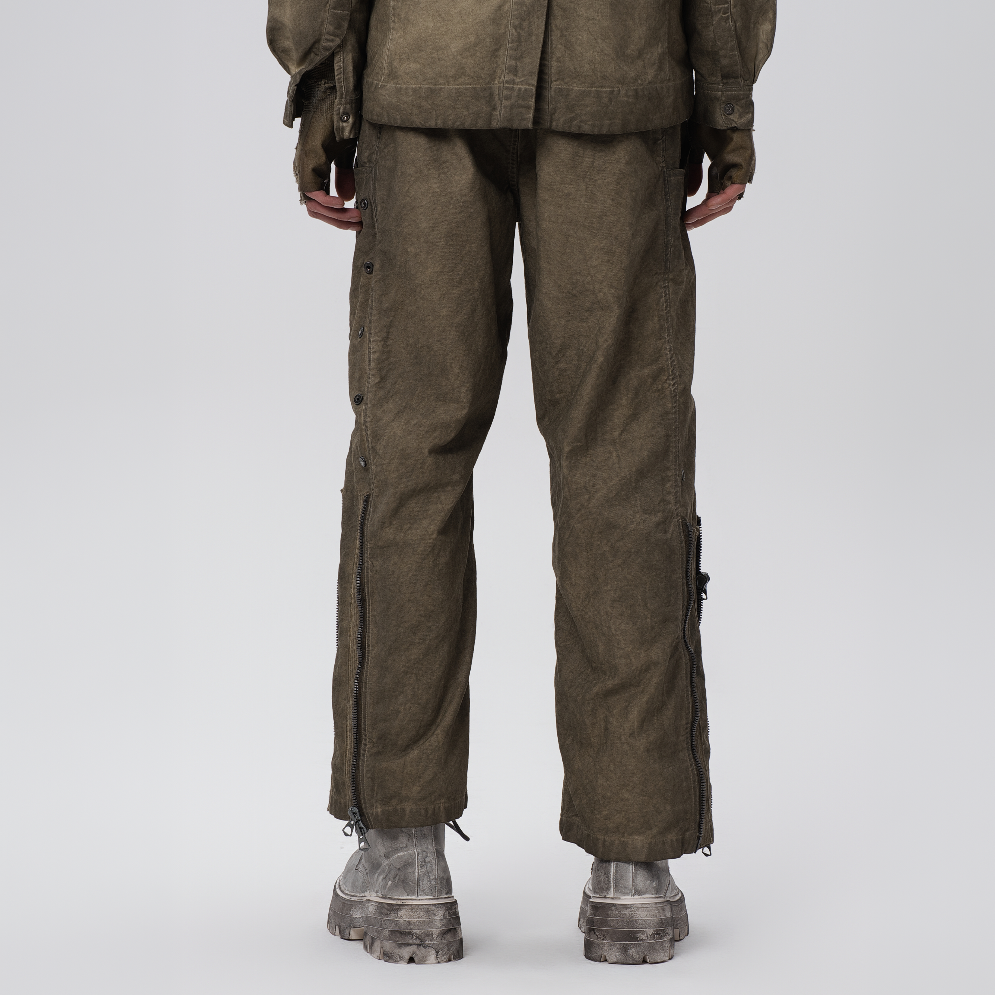 STEAM Distressed Mesh-Knee Multi-Pocket Straight-Leg Cargo Pants
