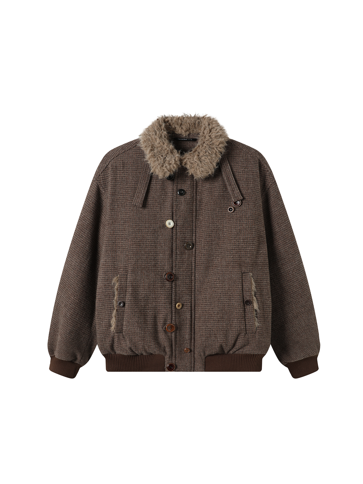 TGNS Striped Faux Fur Collar Cotton-Padded Jacket