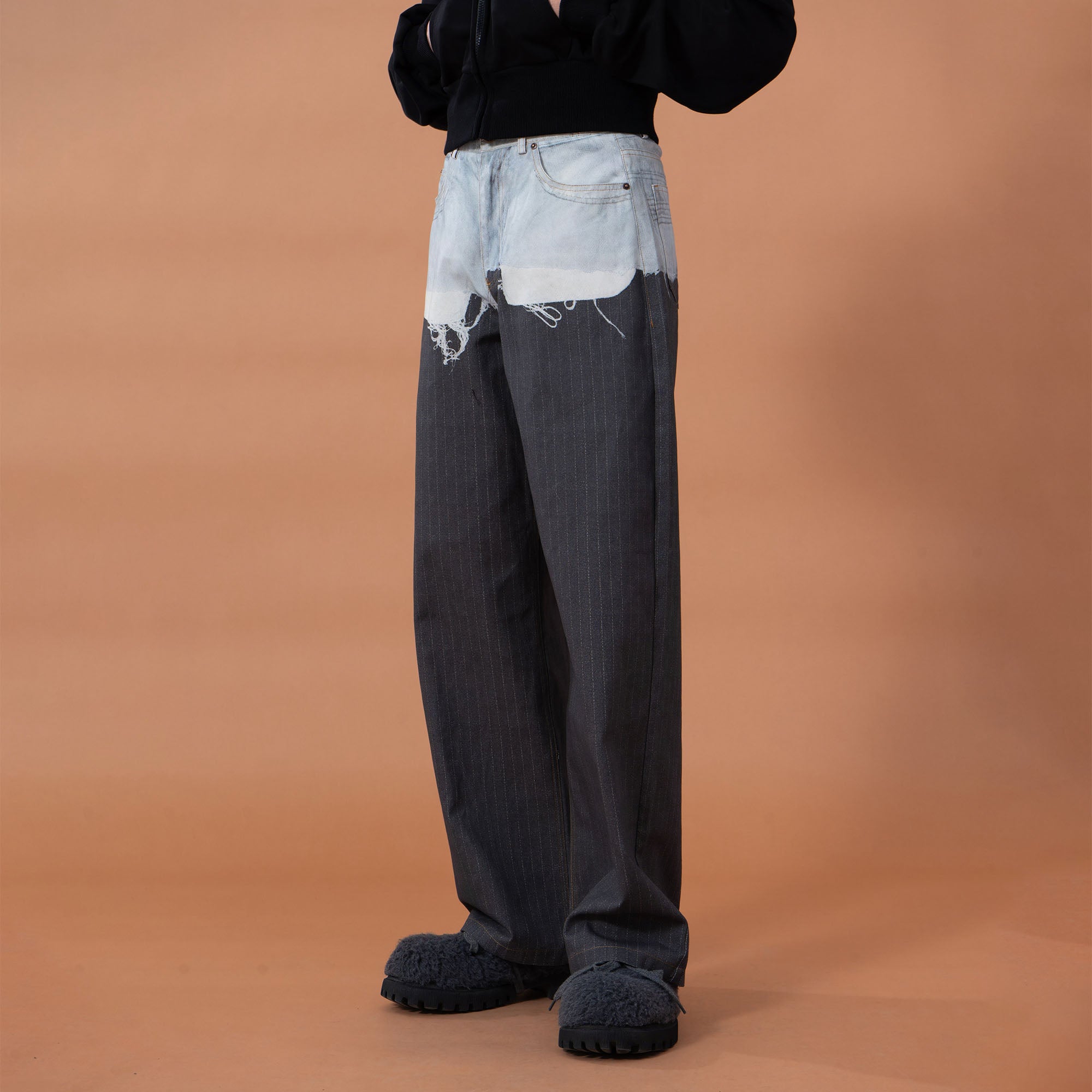 CLP Denim-Waist Pinstripe Straight-Leg Pants, premium urban and streetwear designers apparel on PROJECTISR.com, CLP