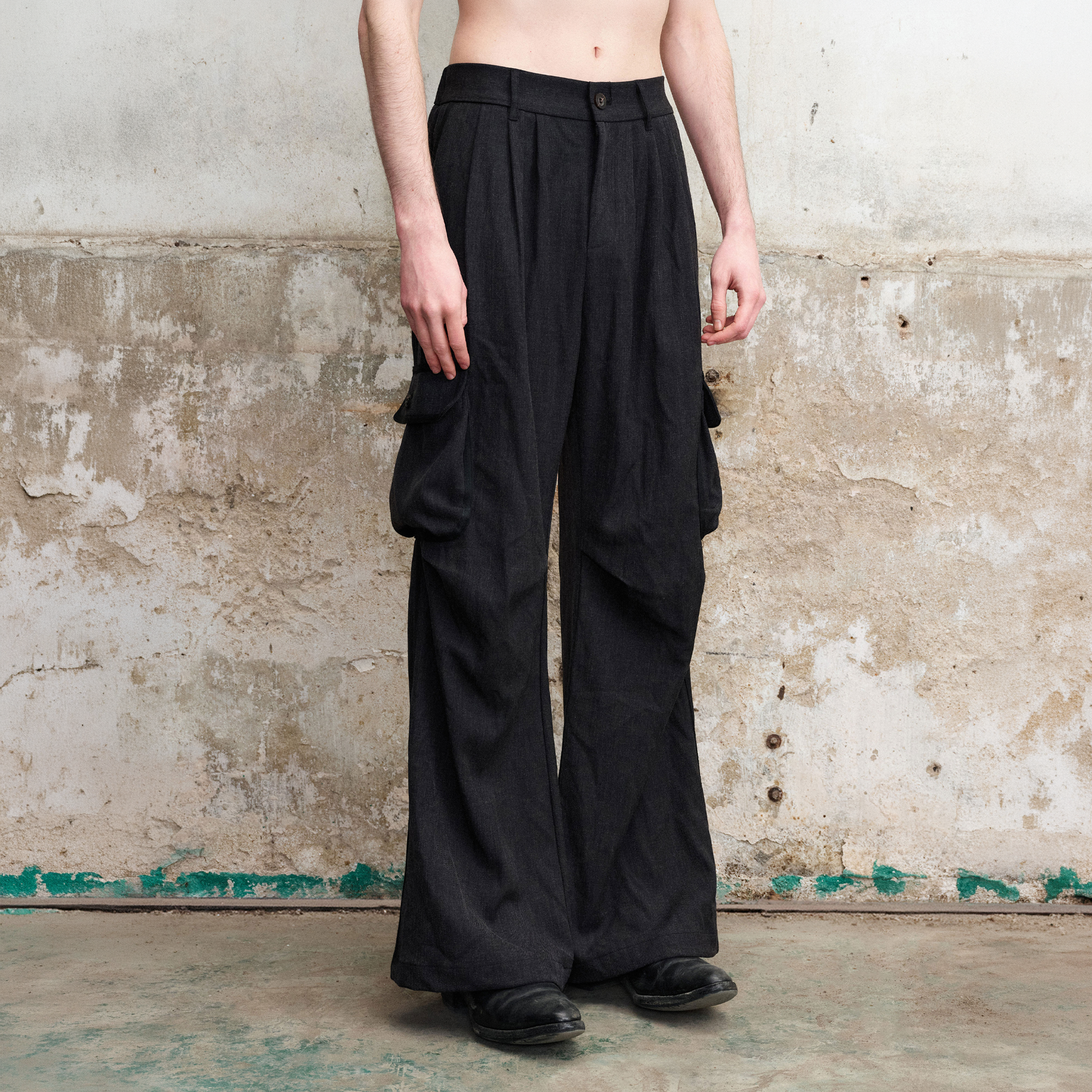 ILNya Nieternite Nifutur Pleated Cargo Flare Pants, premium urban and streetwear designers apparel on PROJECTISR.com, ILNya Nieternite Nifutur