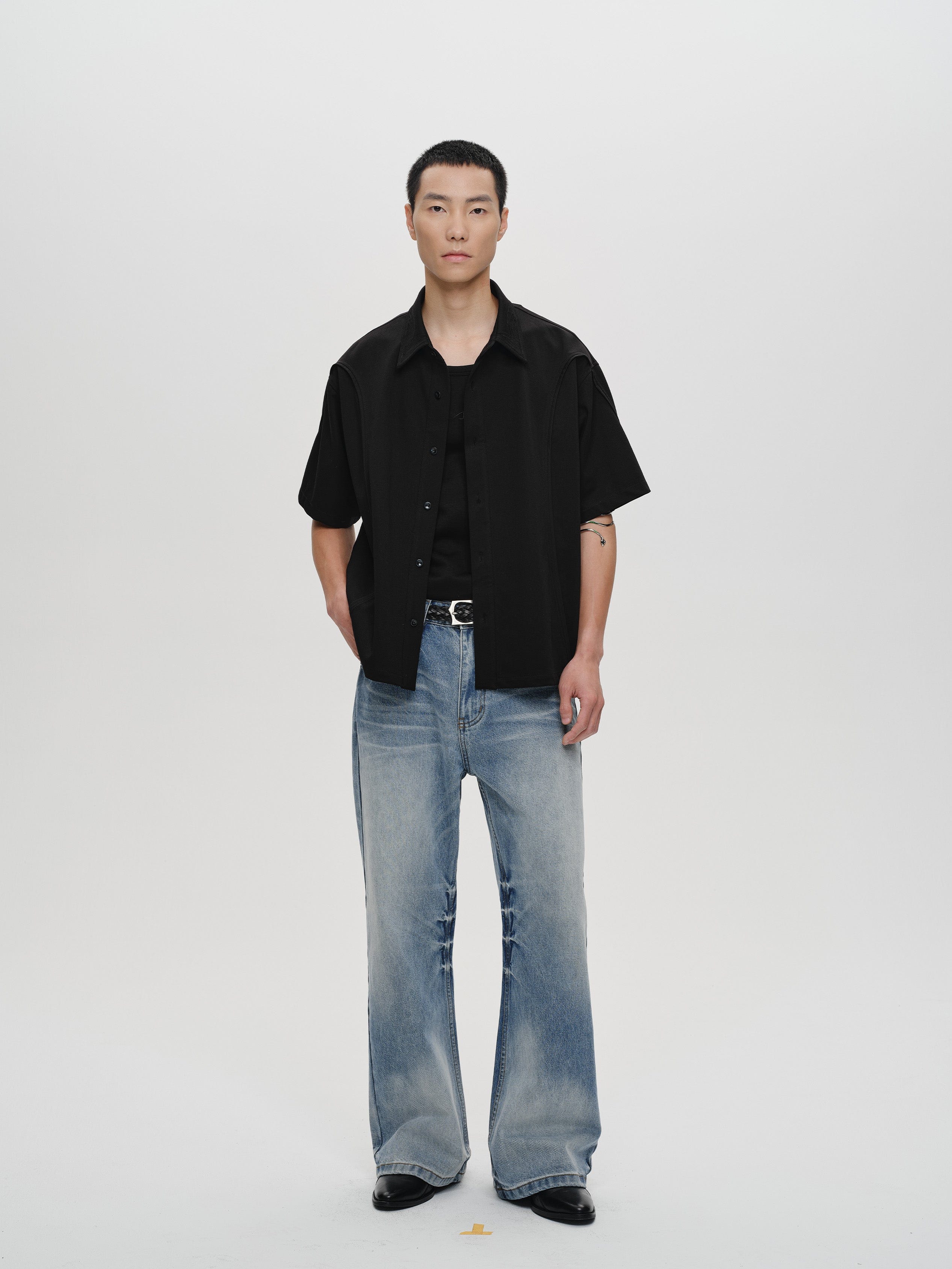 CATSSTAC Frost-Washed Wide-Leg Flared Jeans, premium urban and streetwear designers apparel on PROJECTISR.com, CATSSTAC