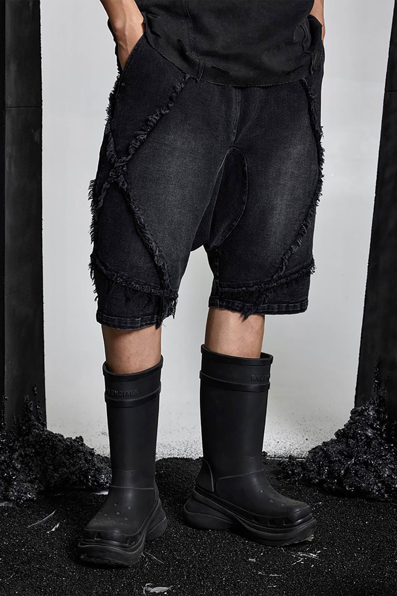 SSIN7 Washed Frayed Spliced Denim Shorts, premium urban and streetwear designers apparel on PROJECTISR.com, SSIN7