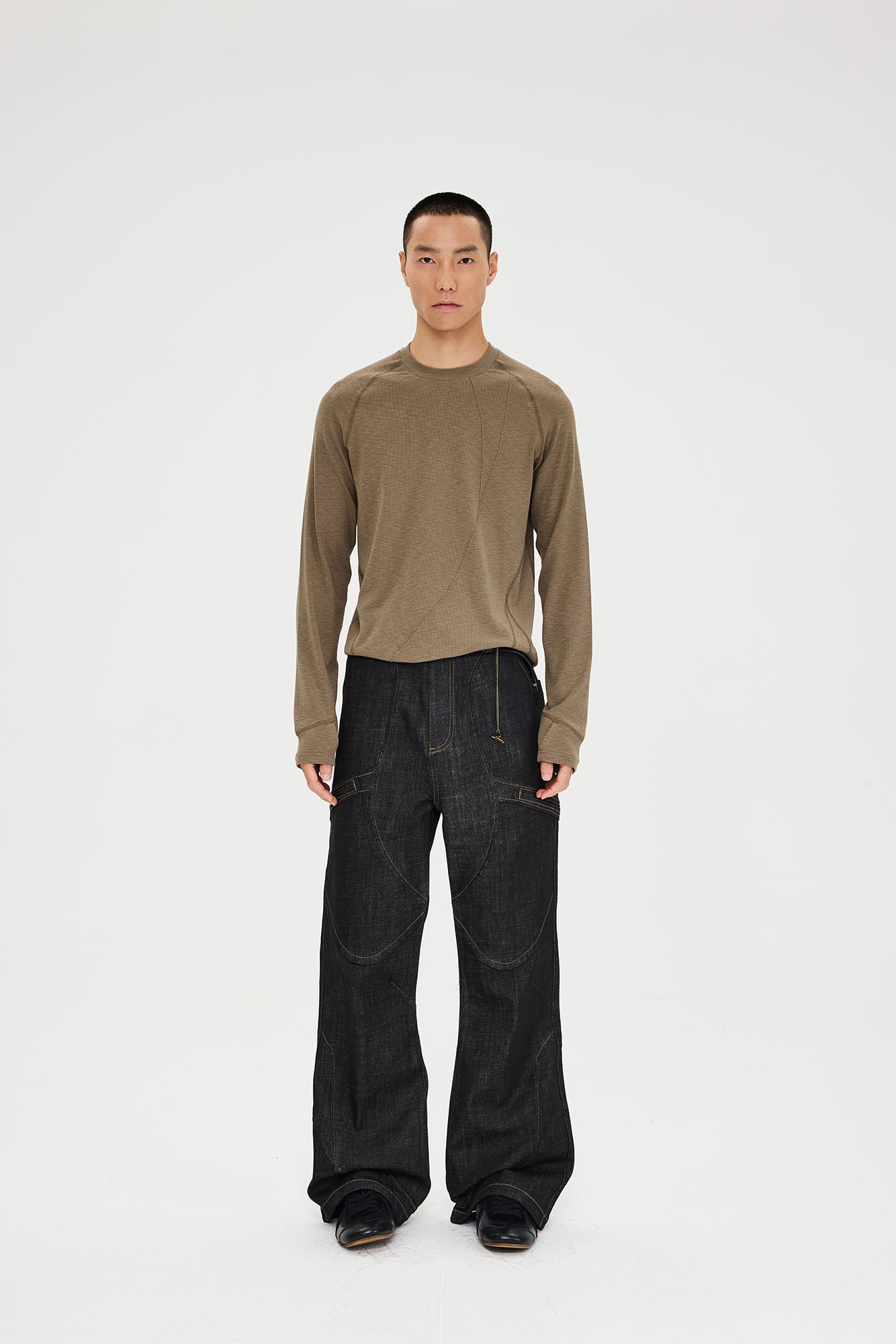 CATSSTAC Retro Curved Seam Panel Raw Jeans, premium urban and streetwear designers apparel on PROJECTISR.com, CATSSTAC