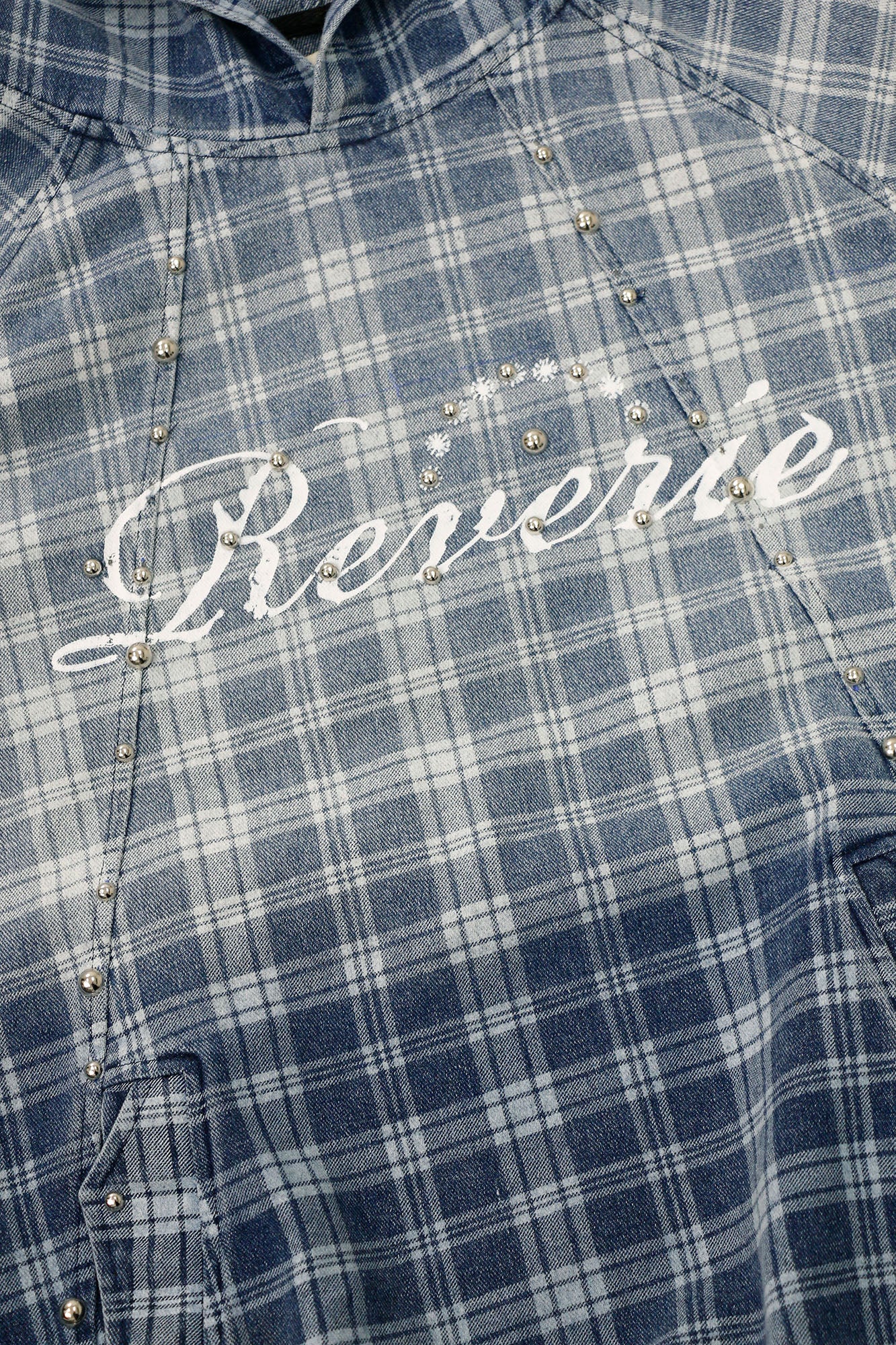 RELABEL Plaid Rivet Paneled Faded Hoodie, premium urban and streetwear designers apparel on PROJECTISR.com, RELABEL