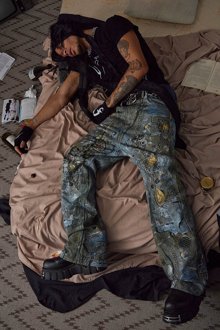 DND4DES Gems&Metals Rotten Distressed Flared Jeans, premium urban and streetwear designers apparel on PROJECTISR.com, DND4DES