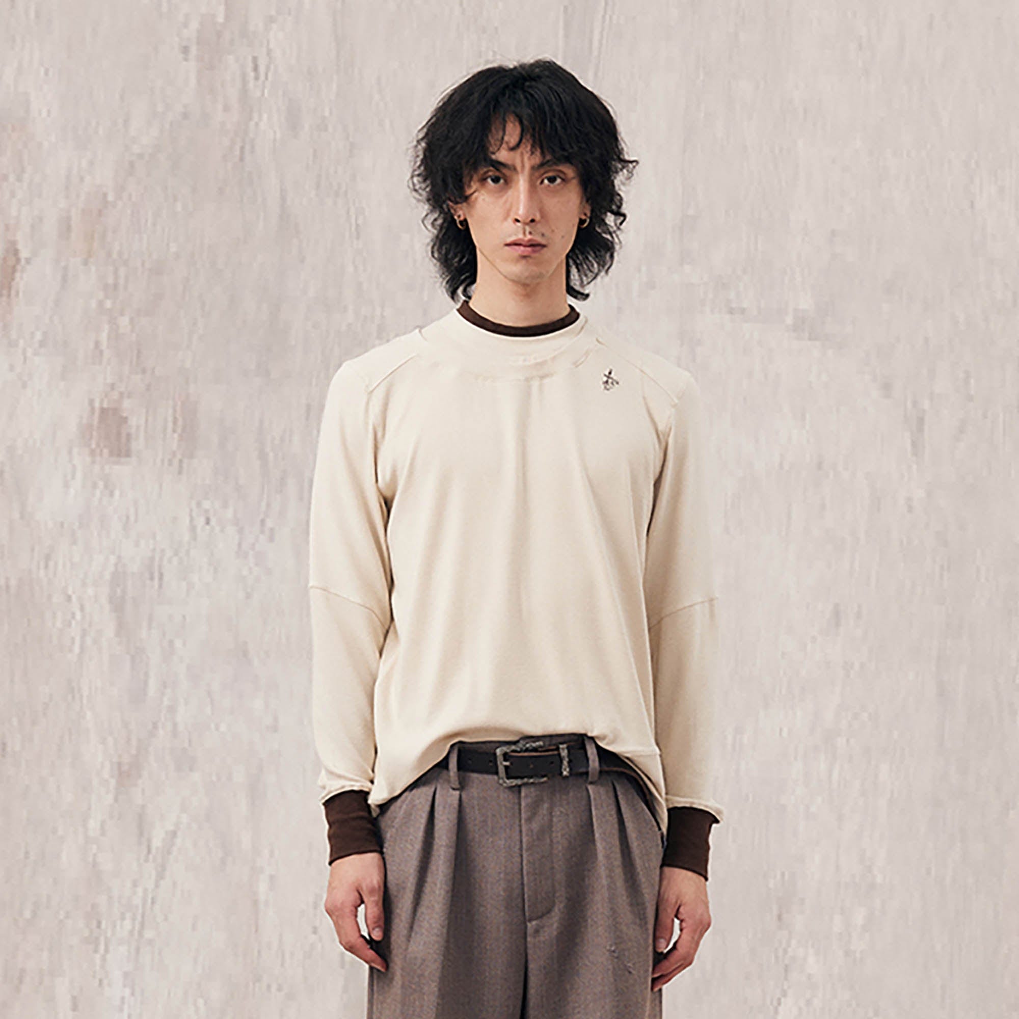 IN EXISTENCE Layered Asymmetrical Neck Embroidered Long-Sleeve Tee, premium urban and streetwear designers apparel on PROJECTISR.com, IN EXISTENCE